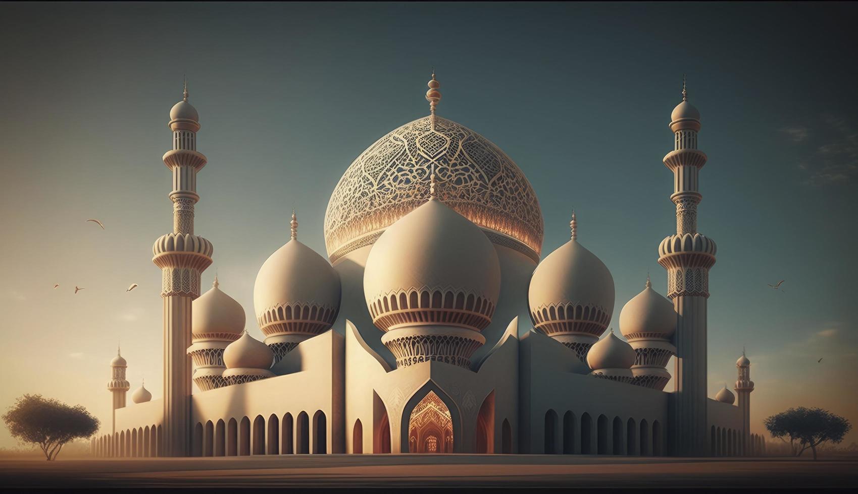 illustration of amazing architecture design of muslim mosque ramadan kareem, islamic architecture background ramadan kareem, Islamic Mosque, Ramdan, ramzan, eid, culture, arab, Generate Ai photo