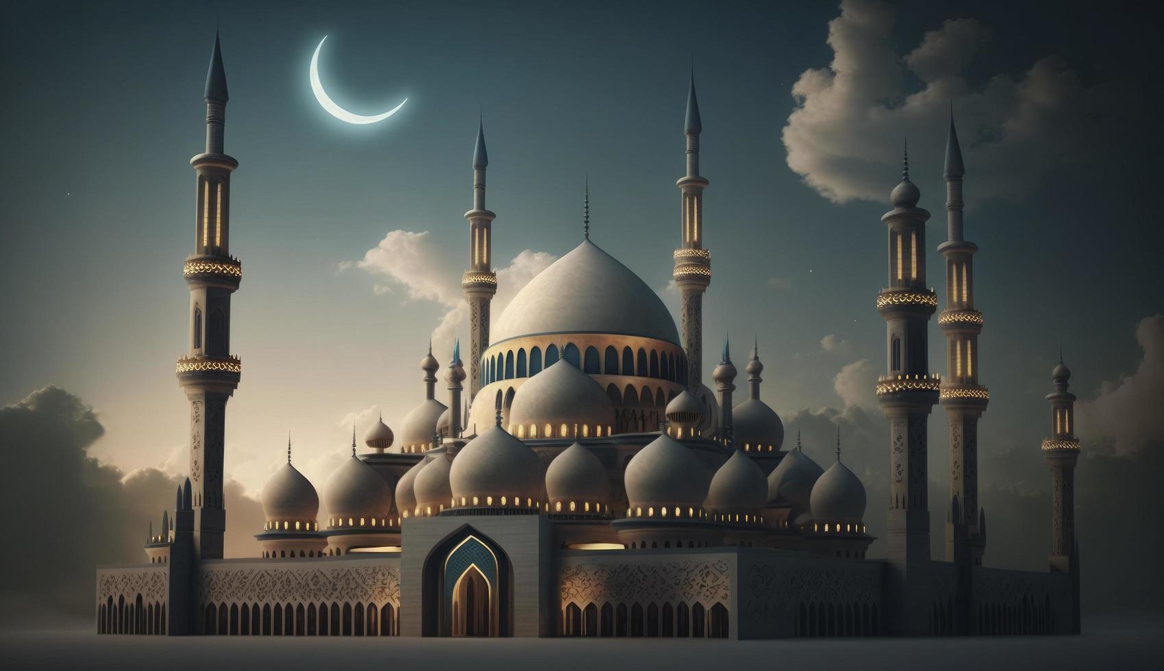 illustration of amazing architecture design of muslim mosque ramadan kareem, islamic architecture background ramadan kareem, Islamic Mosque, Ramdan, ramzan, eid, culture, arab, Generate Ai photo