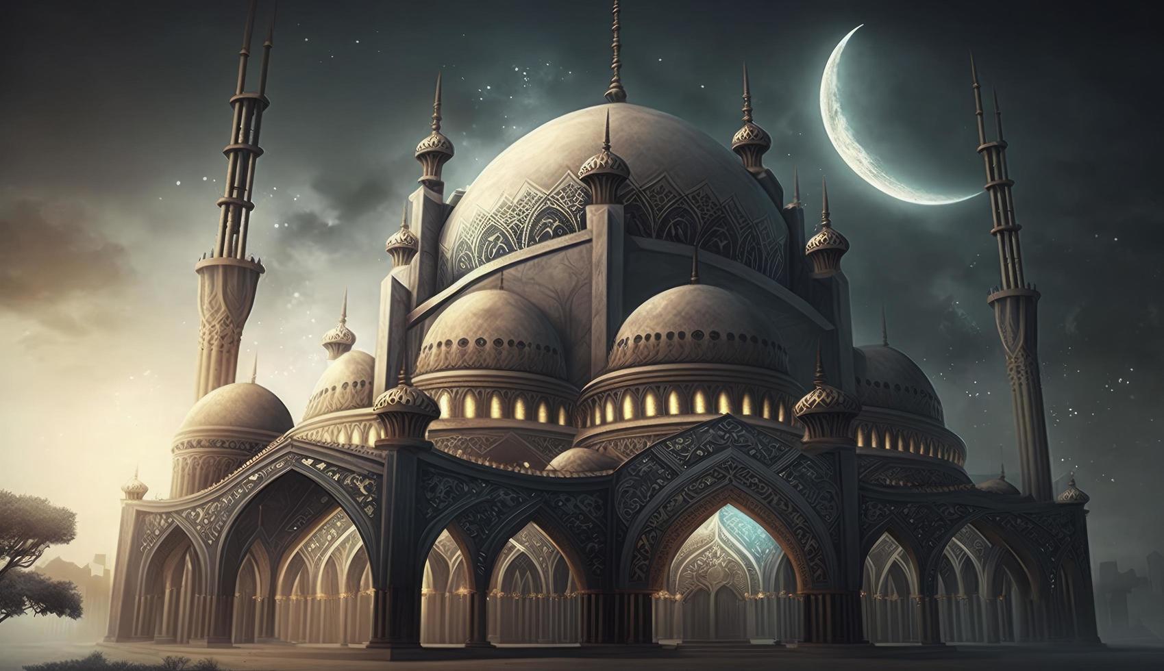 illustration of amazing architecture design of muslim mosque ramadan kareem, islamic architecture background ramadan kareem, Islamic Mosque, Ramdan, ramzan, eid, culture, arab, Generate Ai photo