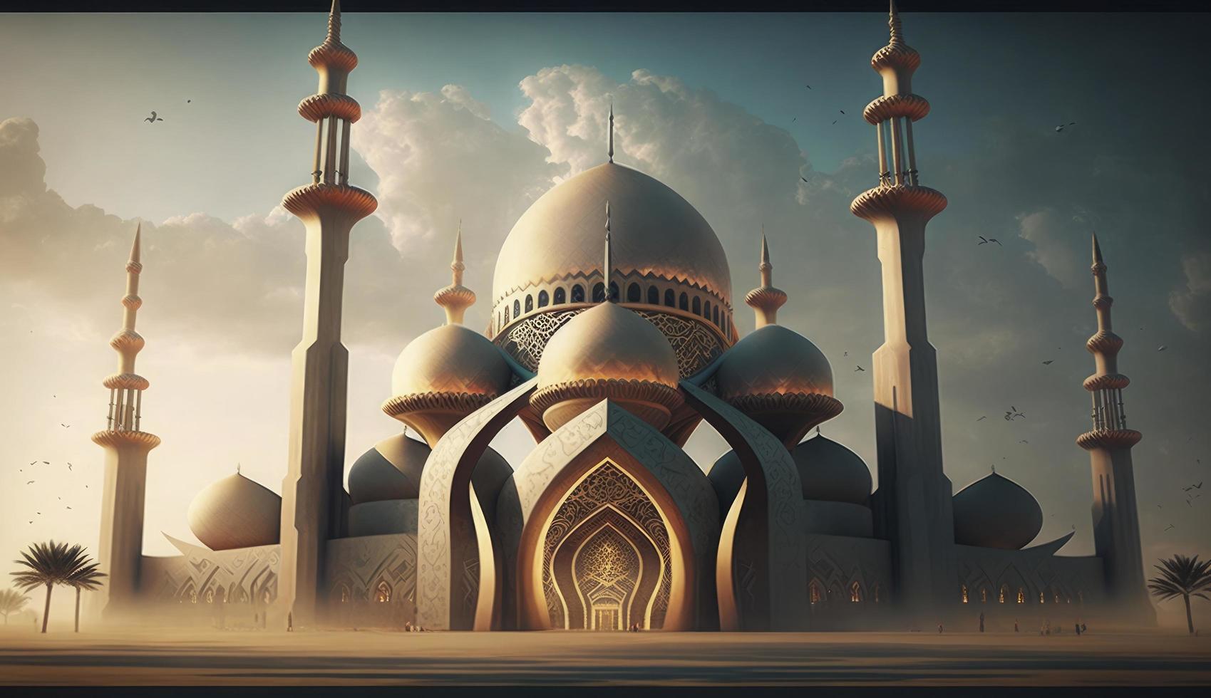 illustration of amazing architecture design of muslim mosque ramadan kareem, islamic architecture background ramadan kareem, Islamic Mosque, Ramdan, ramzan, eid, culture, arab, Generate Ai photo