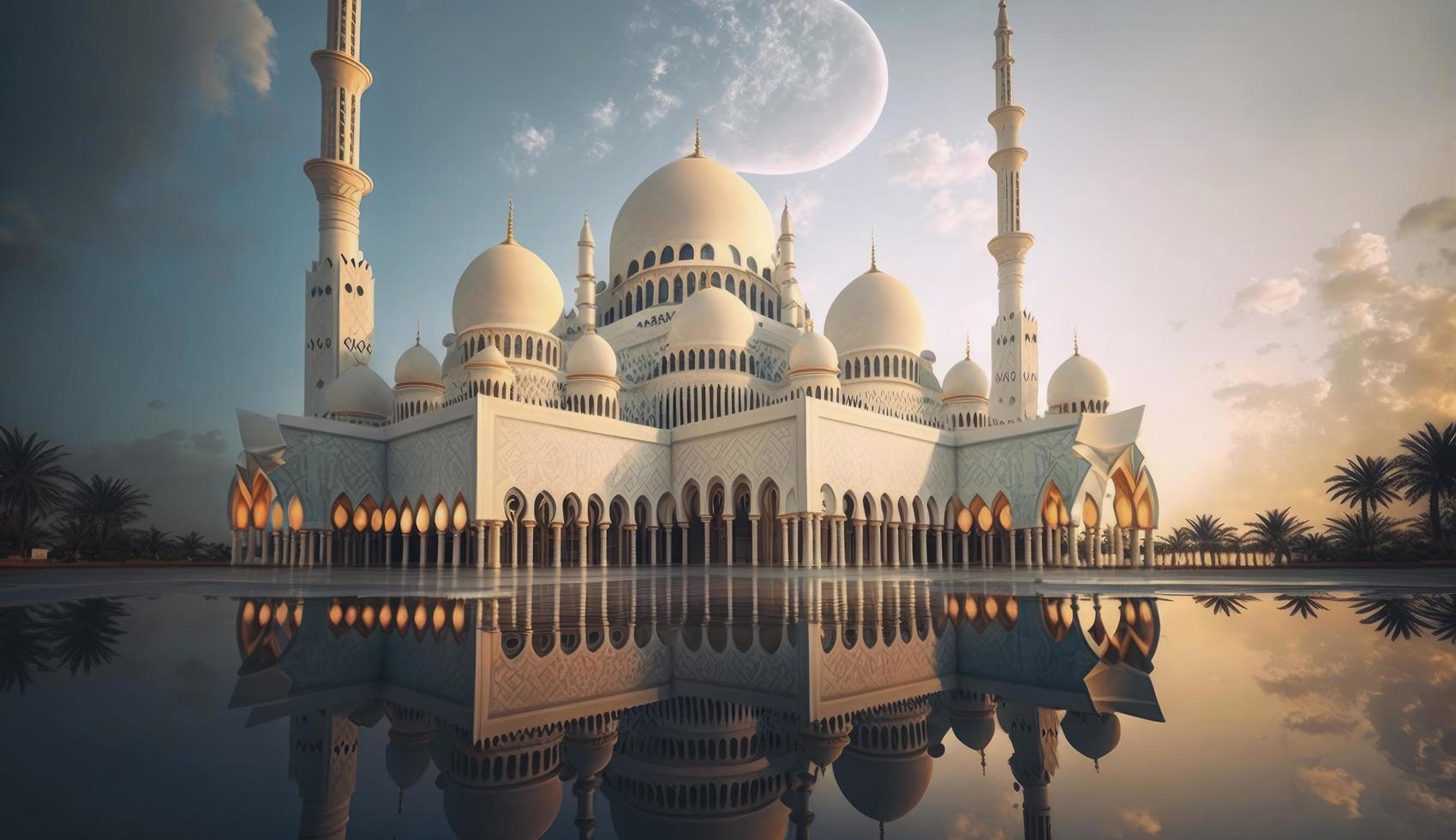 illustration of amazing architecture design of muslim mosque ramadan kareem, islamic architecture background ramadan kareem, Islamic Mosque, Ramdan, ramzan, eid, culture, arab, Generate Ai photo