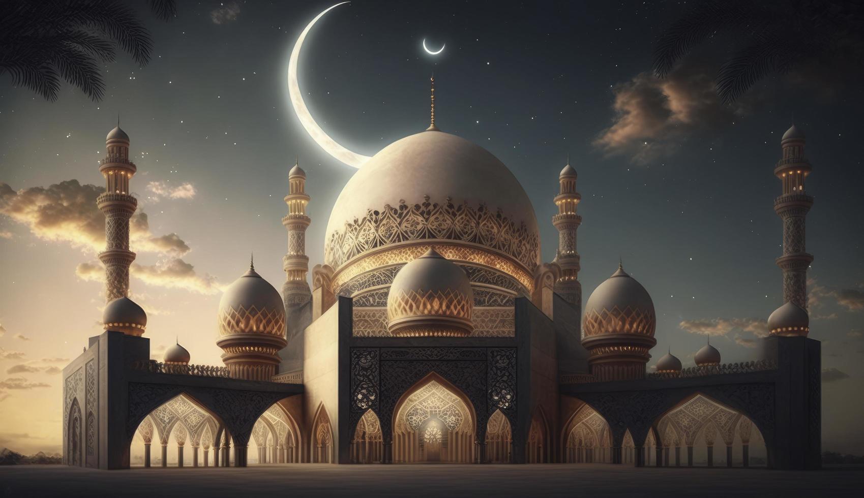 illustration of amazing architecture design of muslim mosque ramadan kareem, islamic architecture background ramadan kareem, Islamic Mosque, Ramdan, ramzan, eid, culture, arab, Generate Ai photo