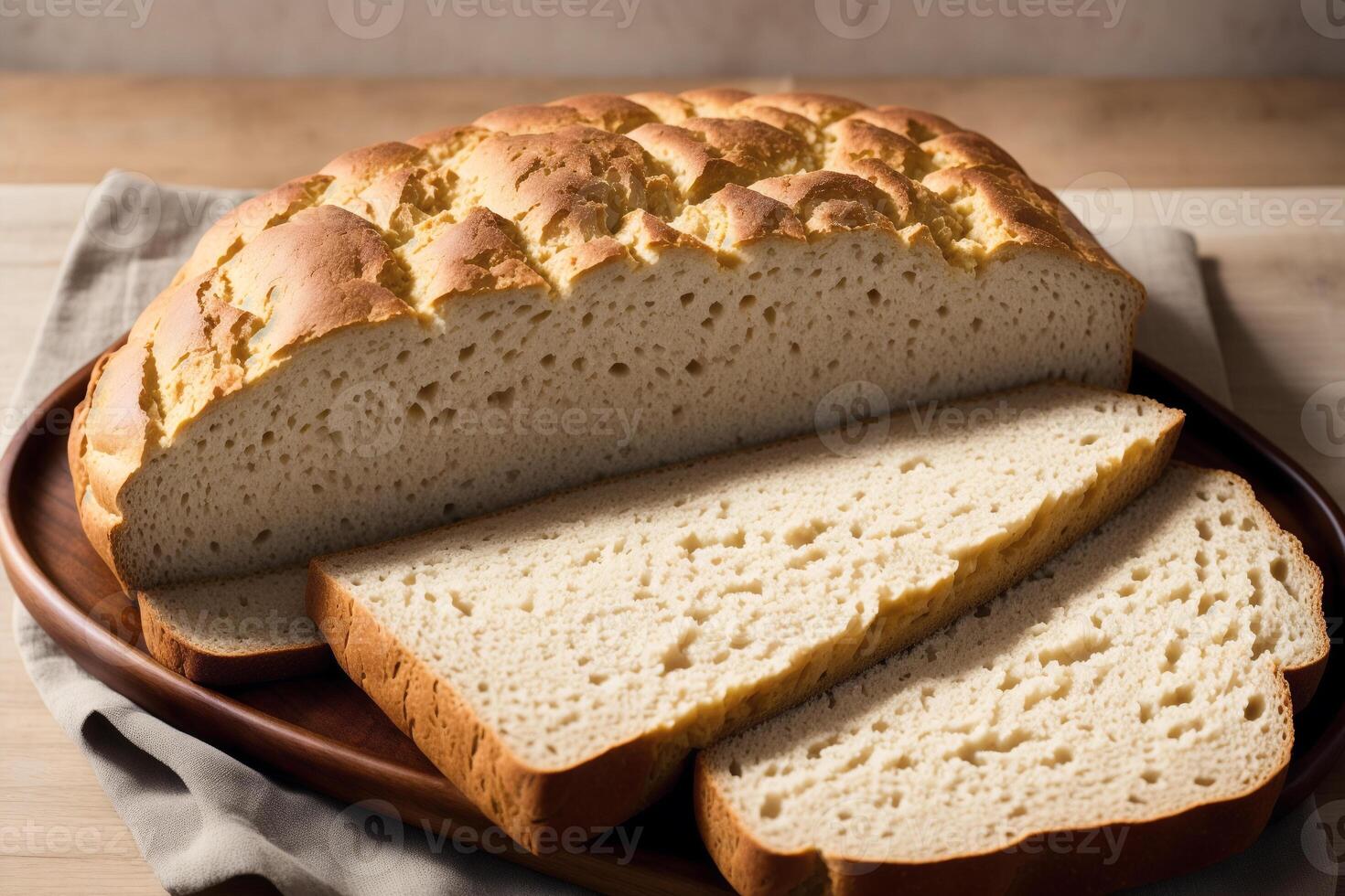 Freshly baked bread on a wooden board, close-up.Bagel photo