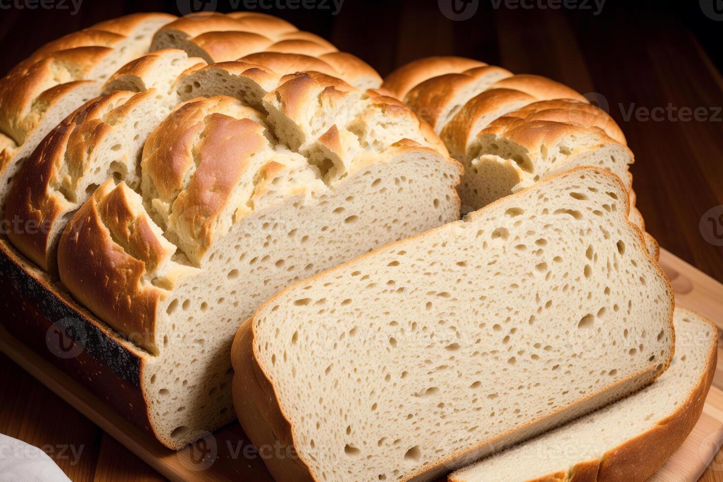 Freshly baked bread on a wooden board, close-up.Bagel photo