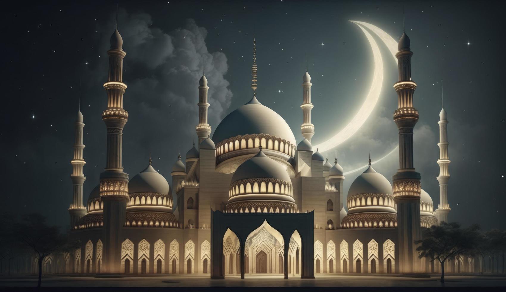 illustration of amazing architecture design of muslim mosque ramadan kareem, islamic architecture background ramadan kareem, Islamic Mosque, Ramdan, ramzan, eid, culture, arab, Generate Ai photo