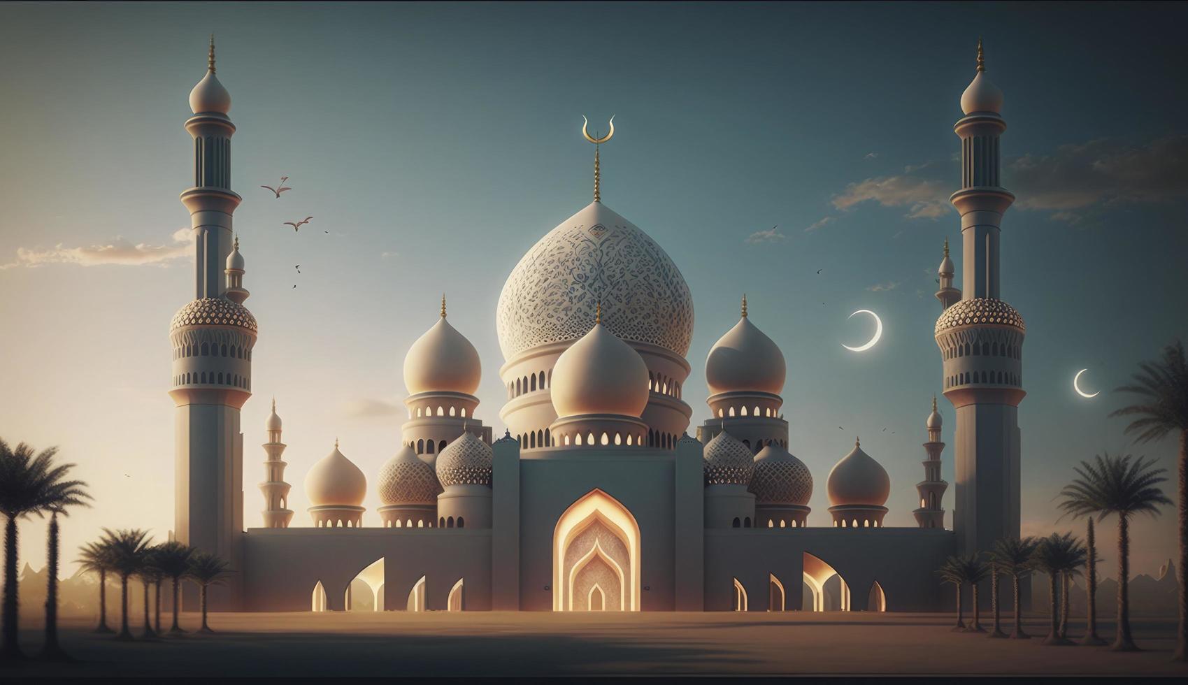 illustration of amazing architecture design of muslim mosque ramadan kareem, islamic architecture background ramadan kareem, Islamic Mosque, Ramdan, ramzan, eid, culture, arab, Generate Ai photo