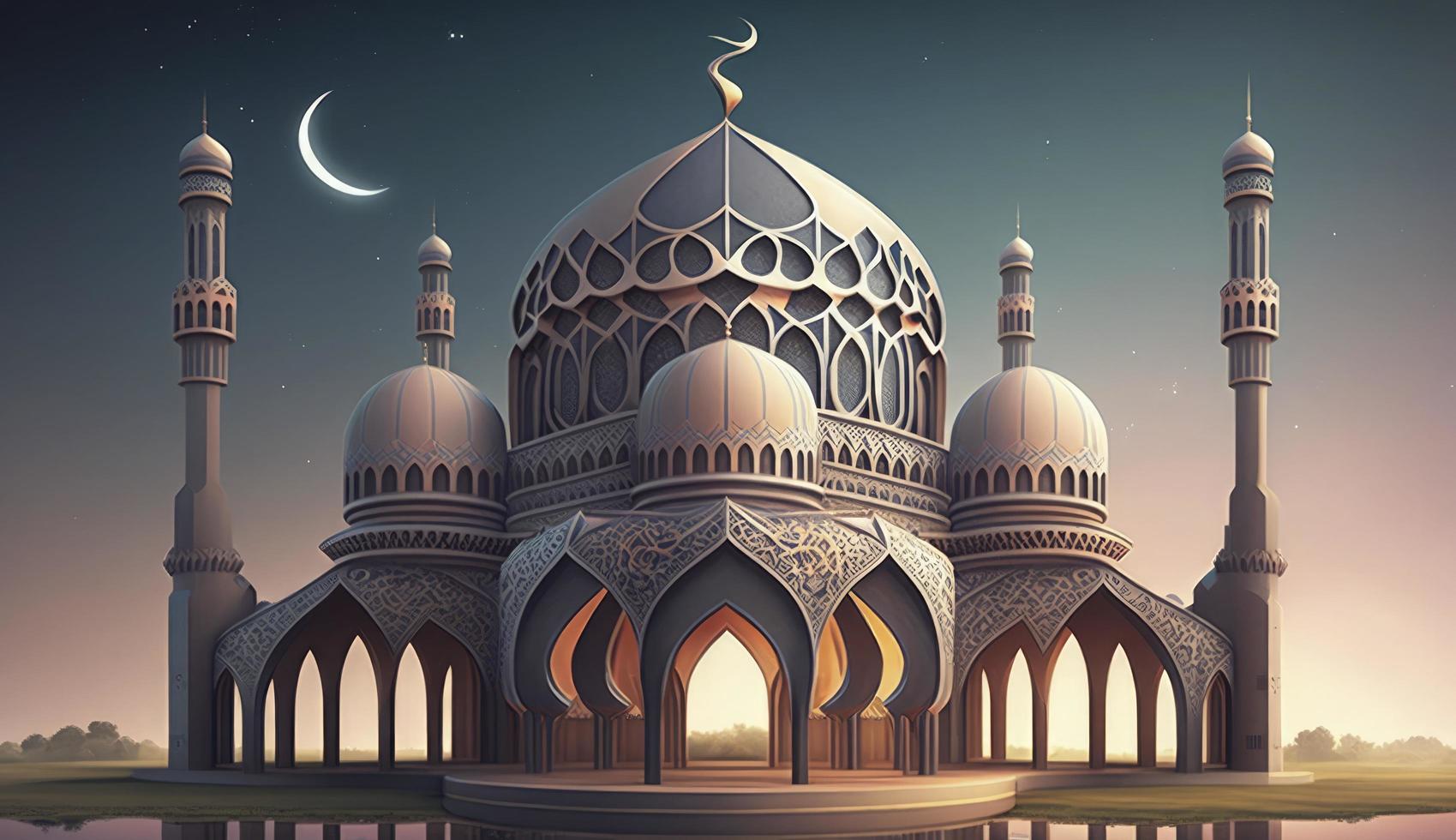 illustration of amazing architecture design of muslim mosque ramadan kareem, islamic architecture background ramadan kareem, Islamic Mosque, Ramdan, ramzan, eid, culture, arab, Generate Ai photo