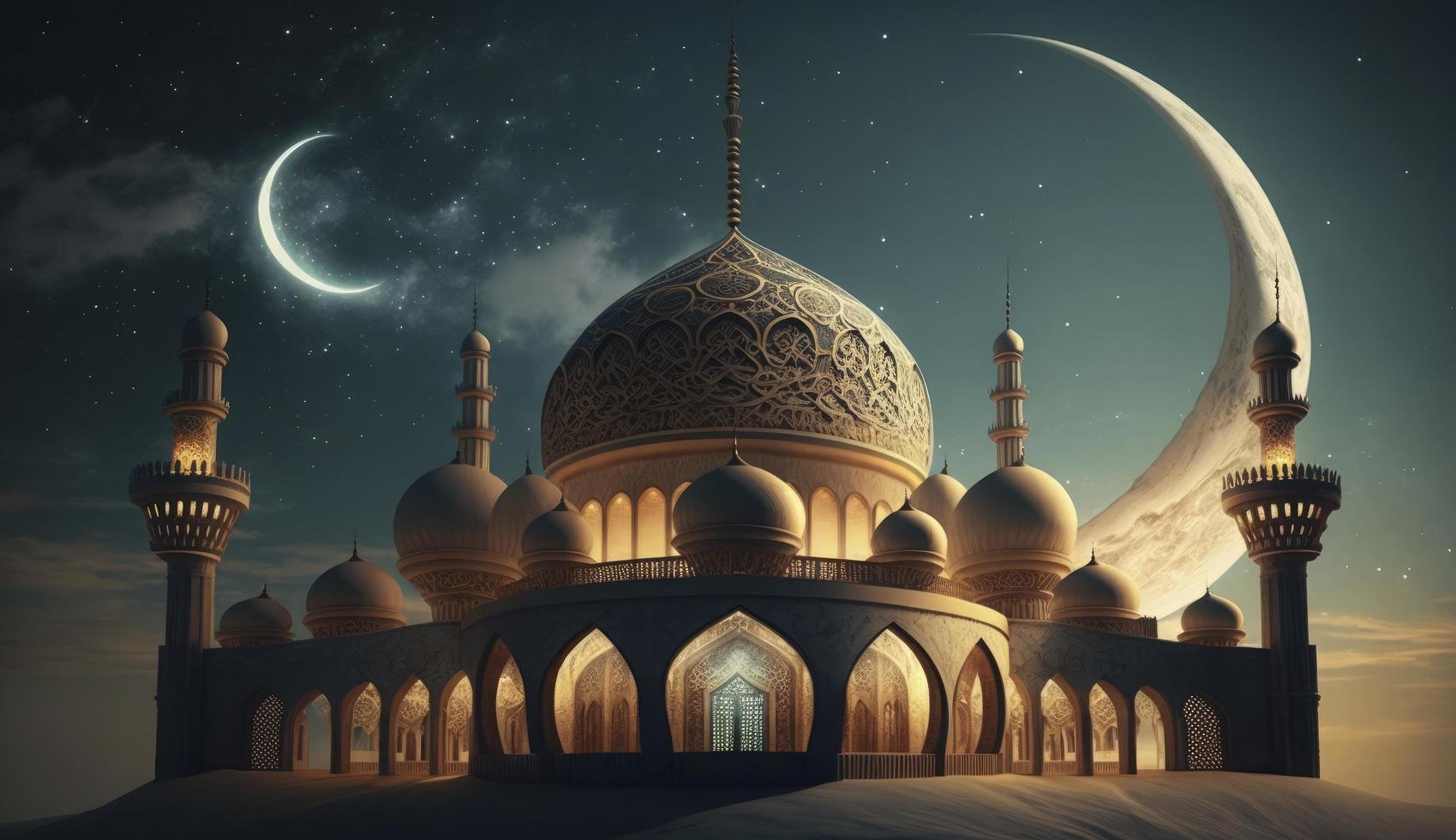 illustration of amazing architecture design of muslim mosque ramadan kareem, islamic architecture background ramadan kareem, Islamic Mosque, Ramdan, ramzan, eid, culture, arab, Generate Ai photo