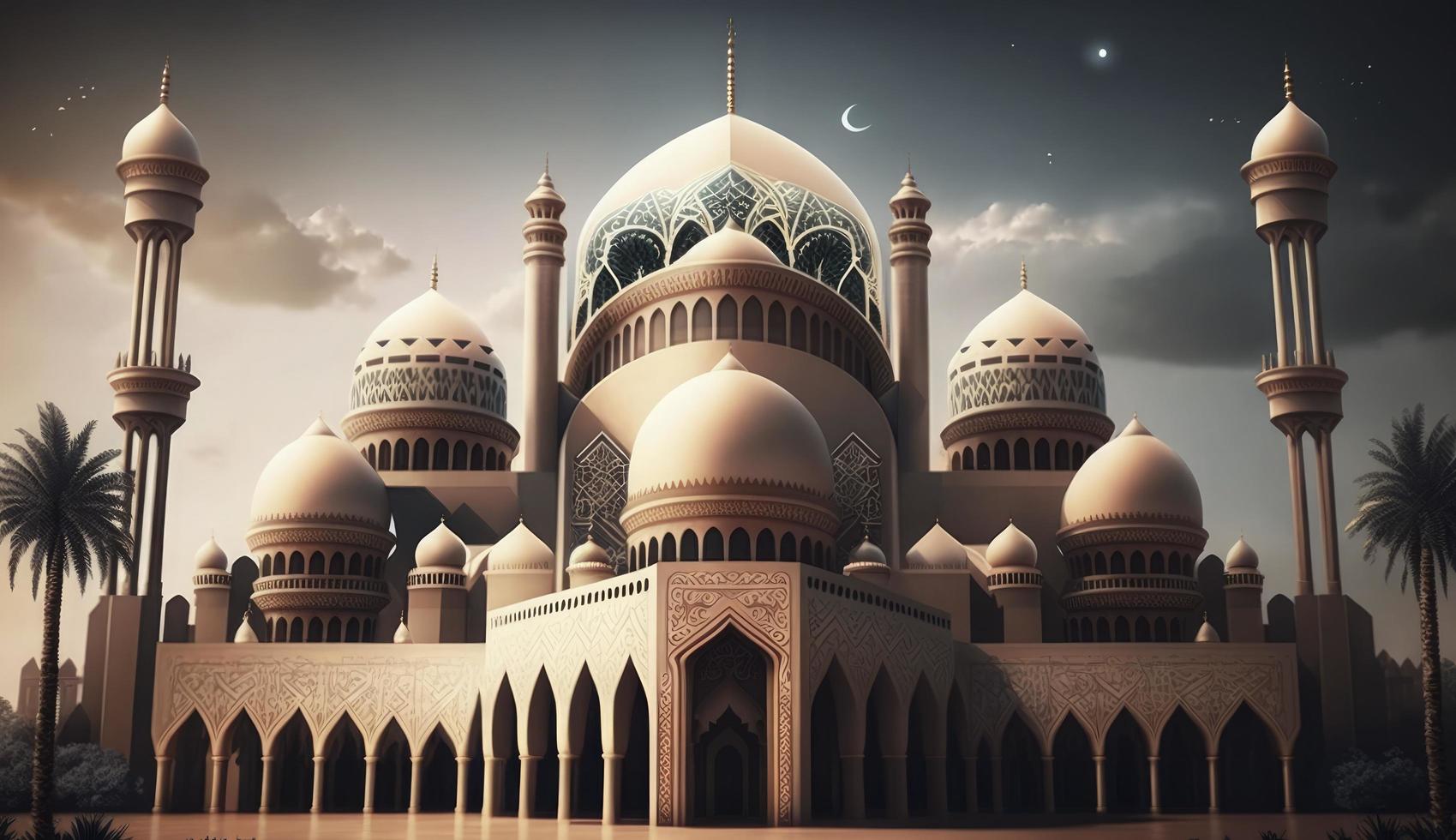illustration of amazing architecture design of muslim mosque ramadan kareem, islamic architecture background ramadan kareem, Islamic Mosque, Ramdan, ramzan, eid, culture, arab, Generate Ai photo