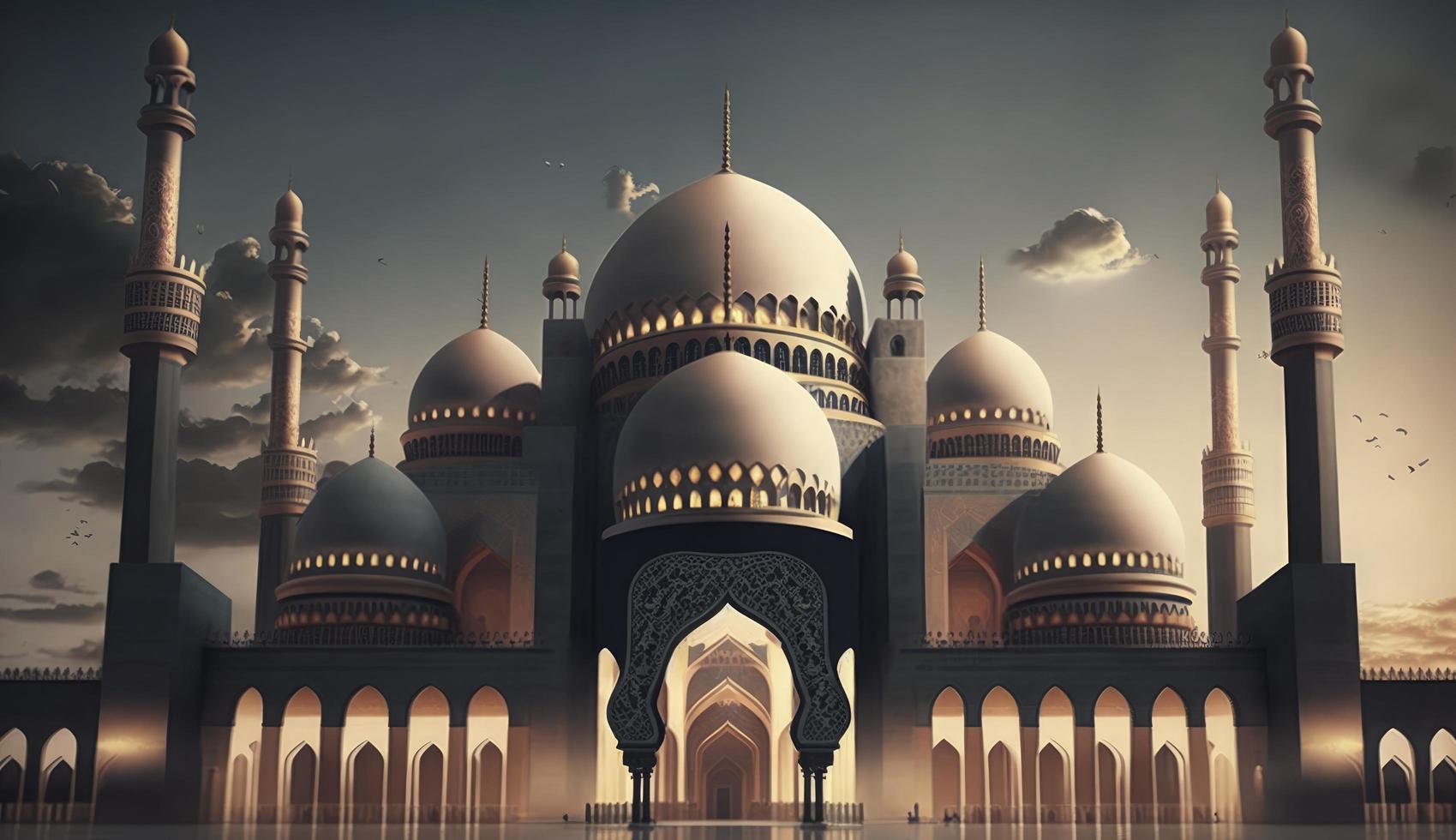 illustration of amazing architecture design of muslim mosque ramadan kareem, islamic architecture background ramadan kareem, Islamic Mosque, Ramdan, ramzan, eid, culture, arab, Generate Ai photo