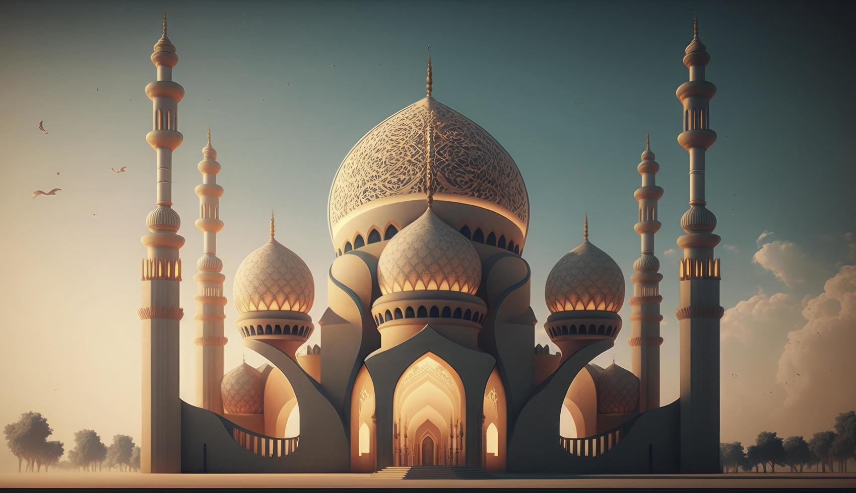 illustration of amazing architecture design of muslim mosque ramadan kareem, islamic architecture background ramadan kareem, Islamic Mosque, Ramdan, ramzan, eid, culture, arab, Generate Ai photo