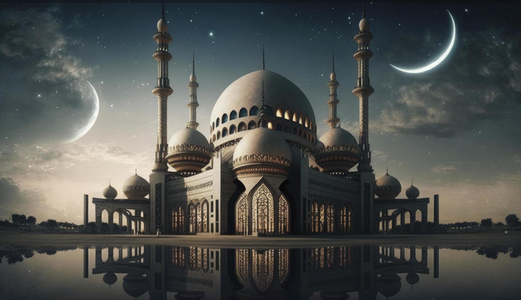 illustration of amazing architecture design of muslim mosque ramadan kareem, islamic architecture background ramadan kareem, Islamic Mosque, Ramdan, ramzan, eid, culture, arab, Generate Ai photo