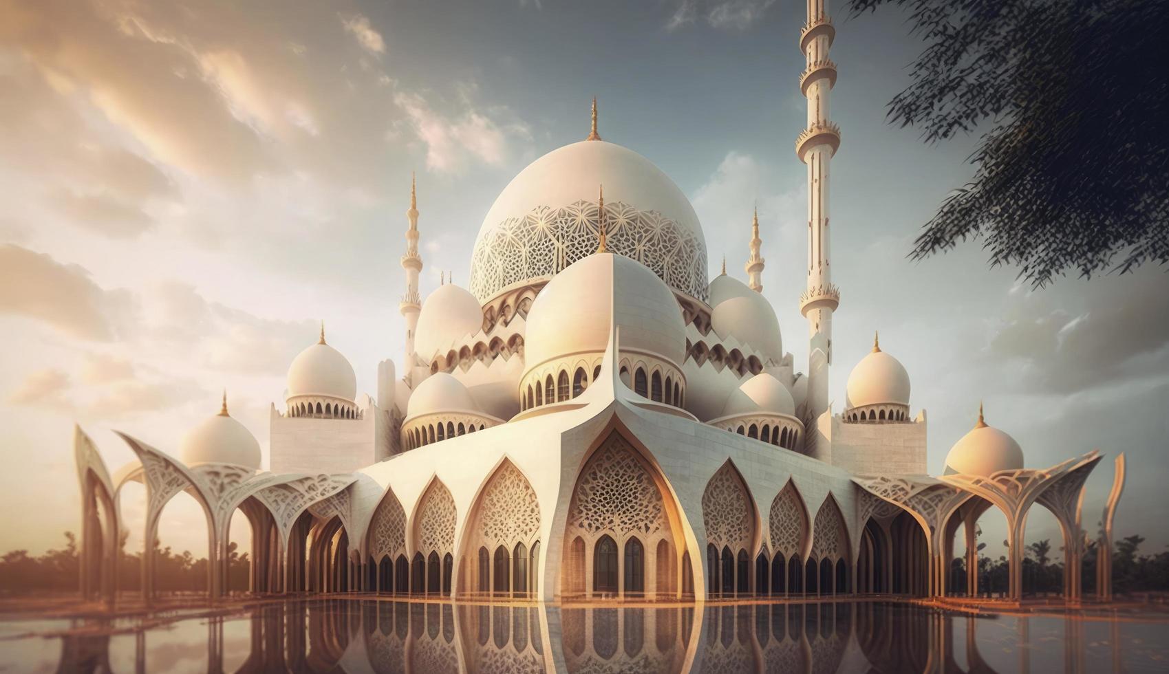 illustration of amazing architecture design of muslim mosque ramadan kareem, islamic architecture background ramadan kareem, Islamic Mosque, Ramdan, ramzan, eid, culture, arab, Generate Ai photo