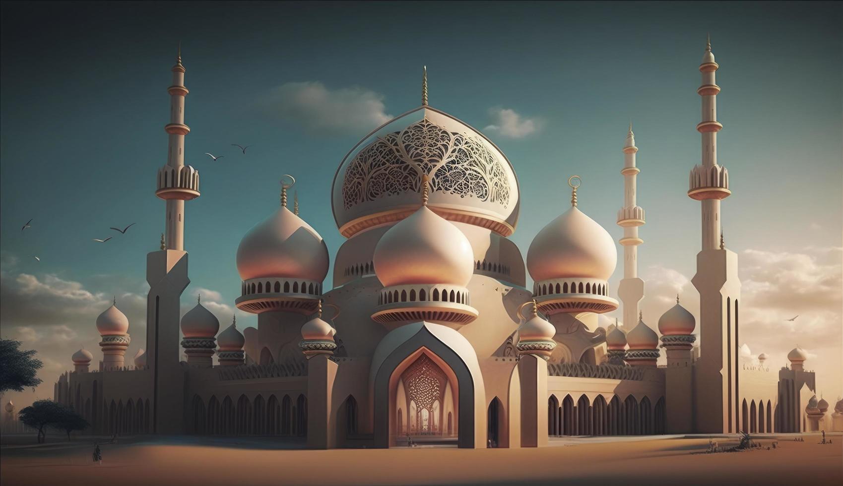 illustration of amazing architecture design of muslim mosque ramadan kareem, islamic architecture background ramadan kareem, Islamic Mosque, Ramdan, ramzan, eid, culture, arab, Generate Ai photo
