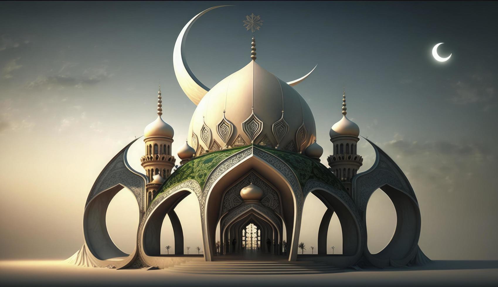 ilustración de increíble arquitectura diseño de musulmán mezquita Ramadán Kareem, islámico arquitectura antecedentes Ramadán Kareem, islámico mezquita, ramdán, ramzán, eid, cultura, árabe, generar ai foto