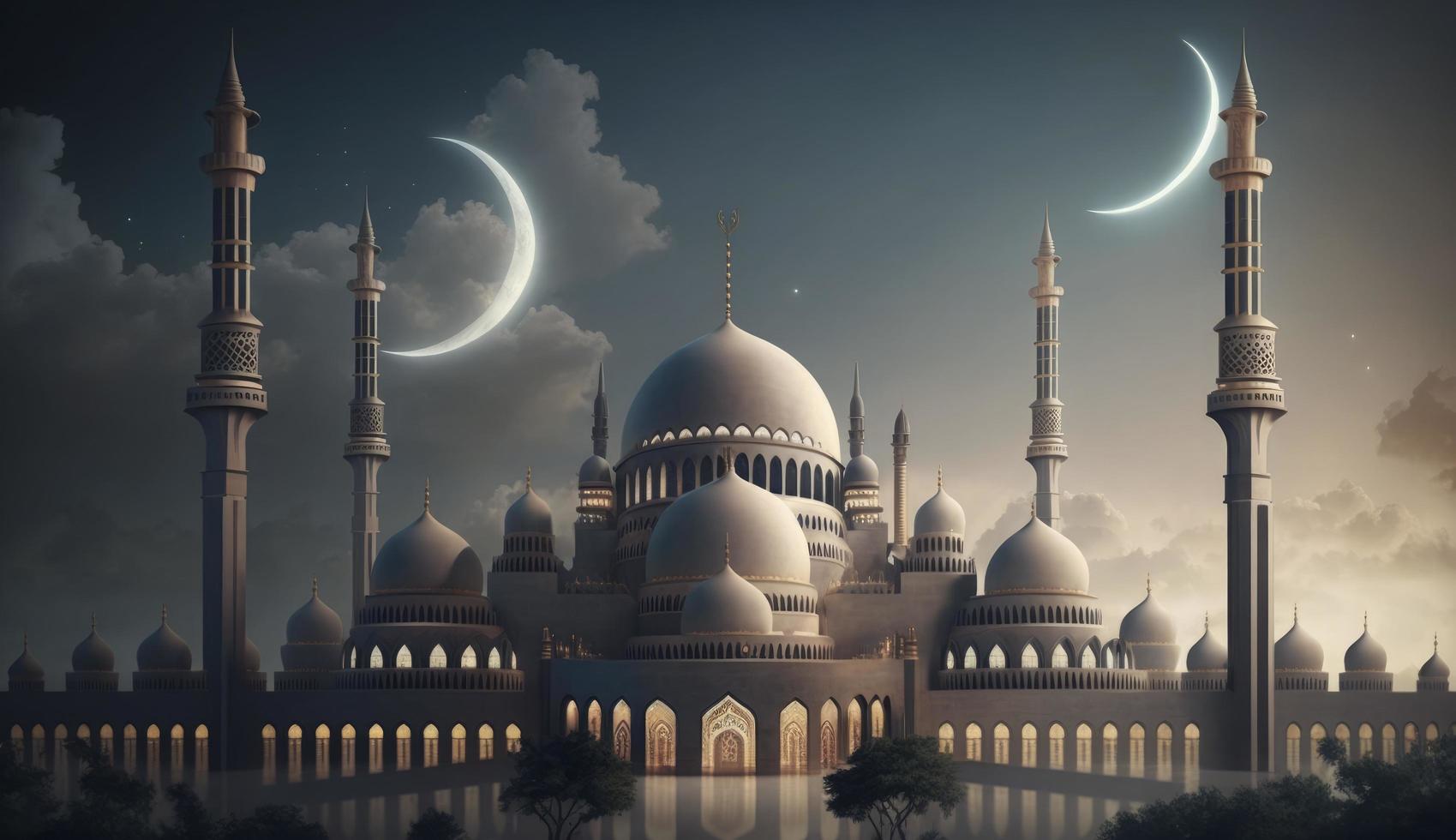 illustration of amazing architecture design of muslim mosque ramadan kareem, islamic architecture background ramadan kareem, Islamic Mosque, Ramdan, ramzan, eid, culture, arab, Generate Ai photo