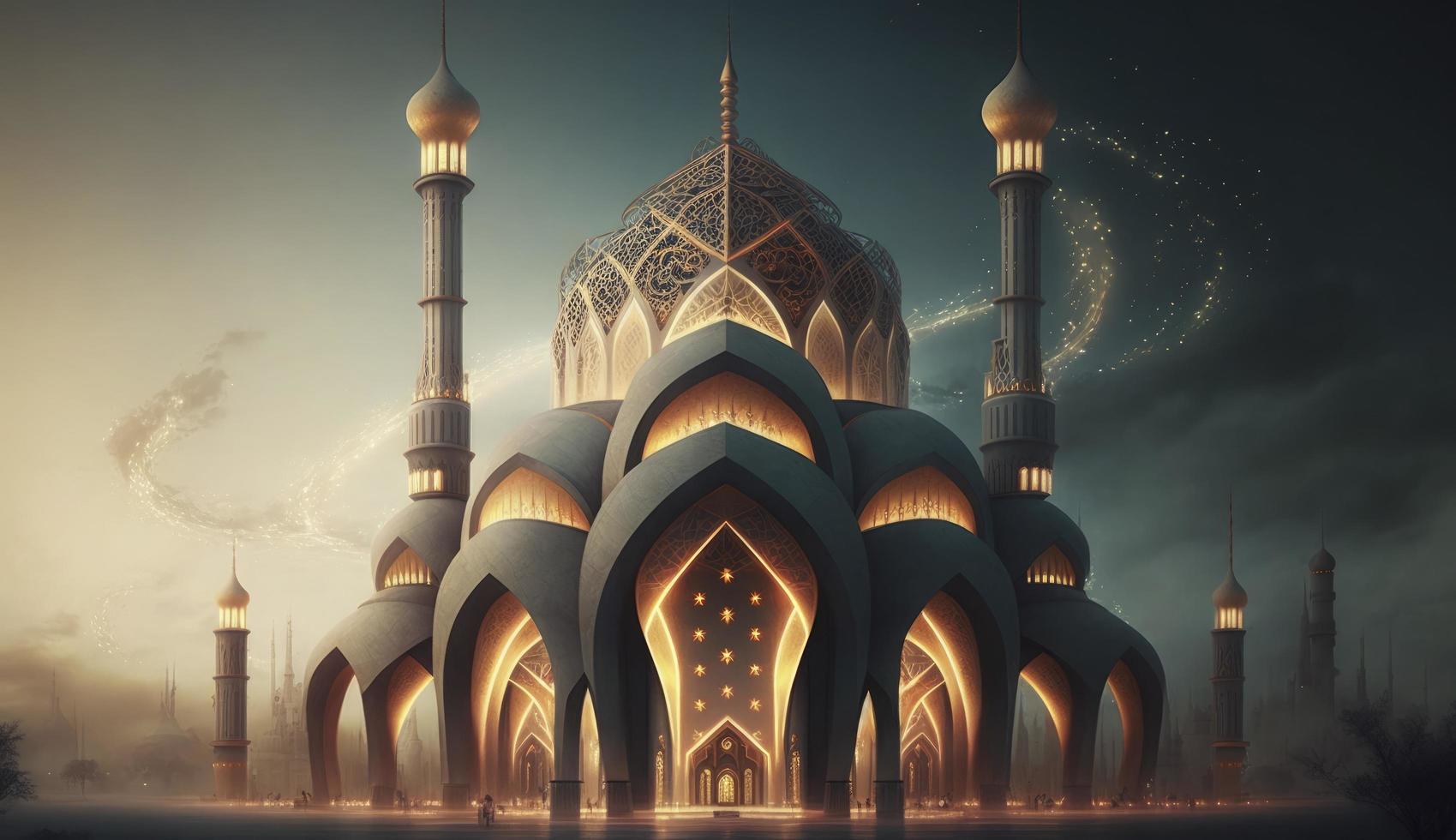 illustration of amazing architecture design of muslim mosque ramadan kareem, islamic architecture background ramadan kareem, Islamic Mosque, Ramdan, ramzan, eid, culture, arab, Generate Ai photo