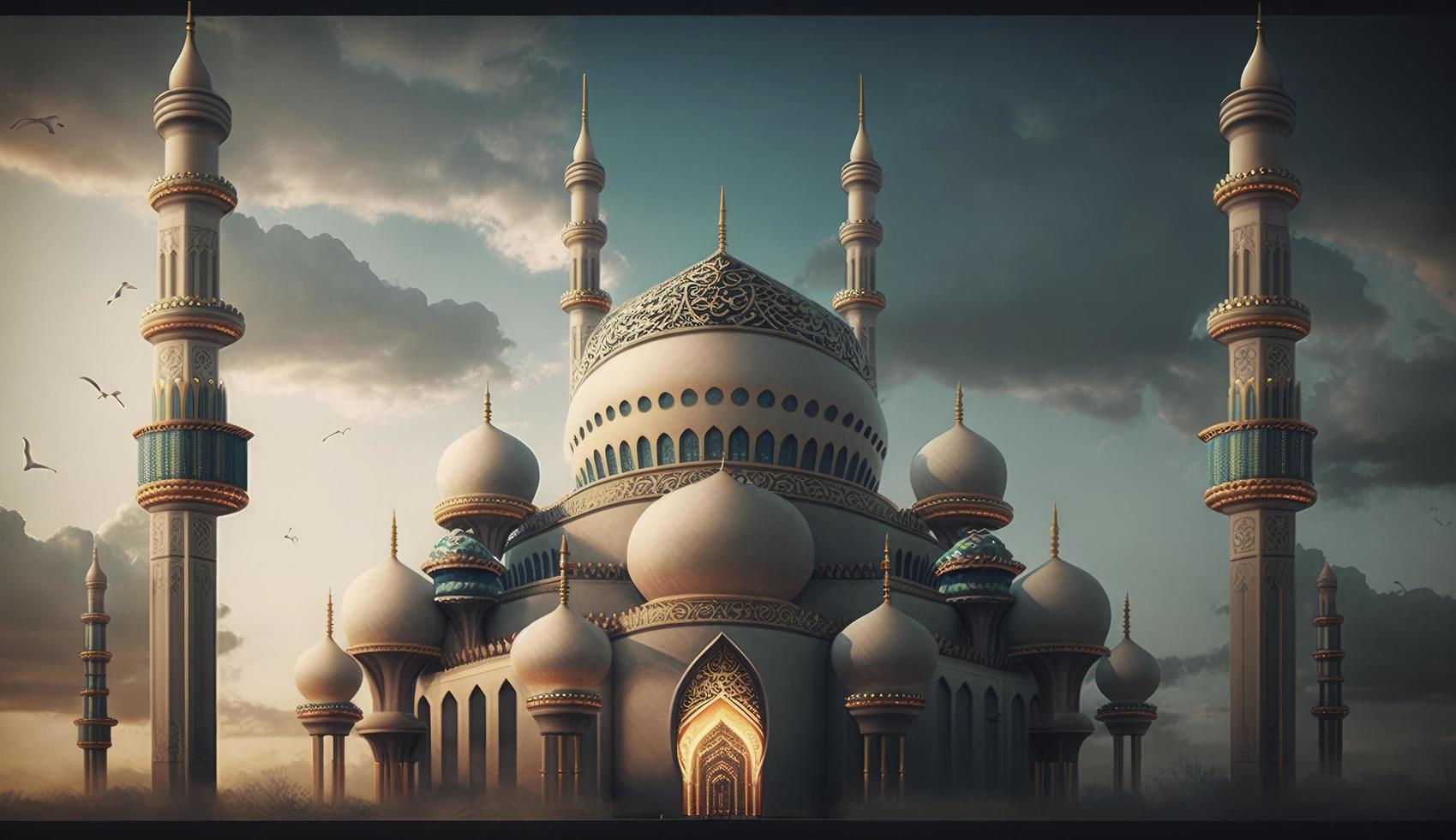 illustration of amazing architecture design of muslim mosque ramadan kareem, islamic architecture background ramadan kareem, Islamic Mosque, Ramdan, ramzan, eid, culture, arab, Generate Ai photo