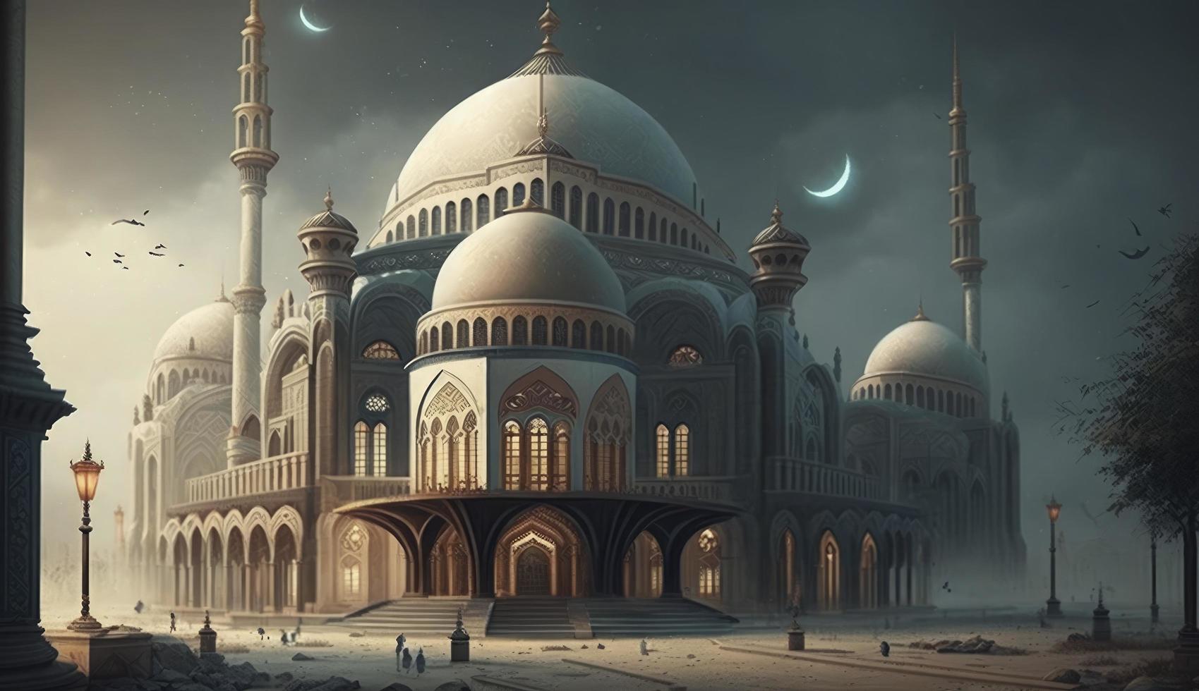 illustration of amazing architecture design of muslim mosque ramadan kareem, islamic architecture background ramadan kareem, Islamic Mosque, Ramdan, ramzan, eid, culture, arab, Generate Ai photo