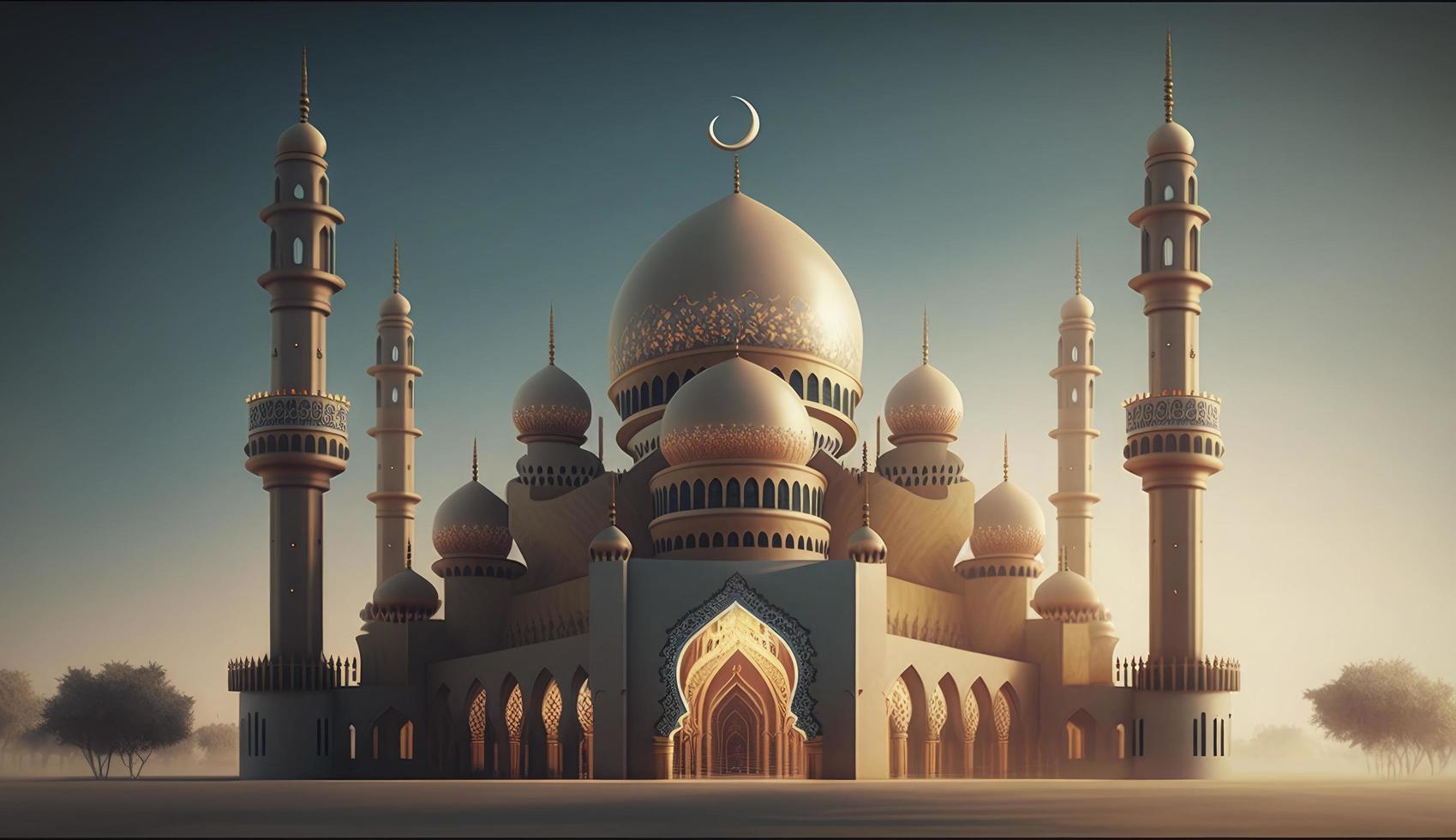 illustration of amazing architecture design of muslim mosque ramadan kareem, islamic architecture background ramadan kareem, Islamic Mosque, Ramdan, ramzan, eid, culture, arab, Generate Ai photo
