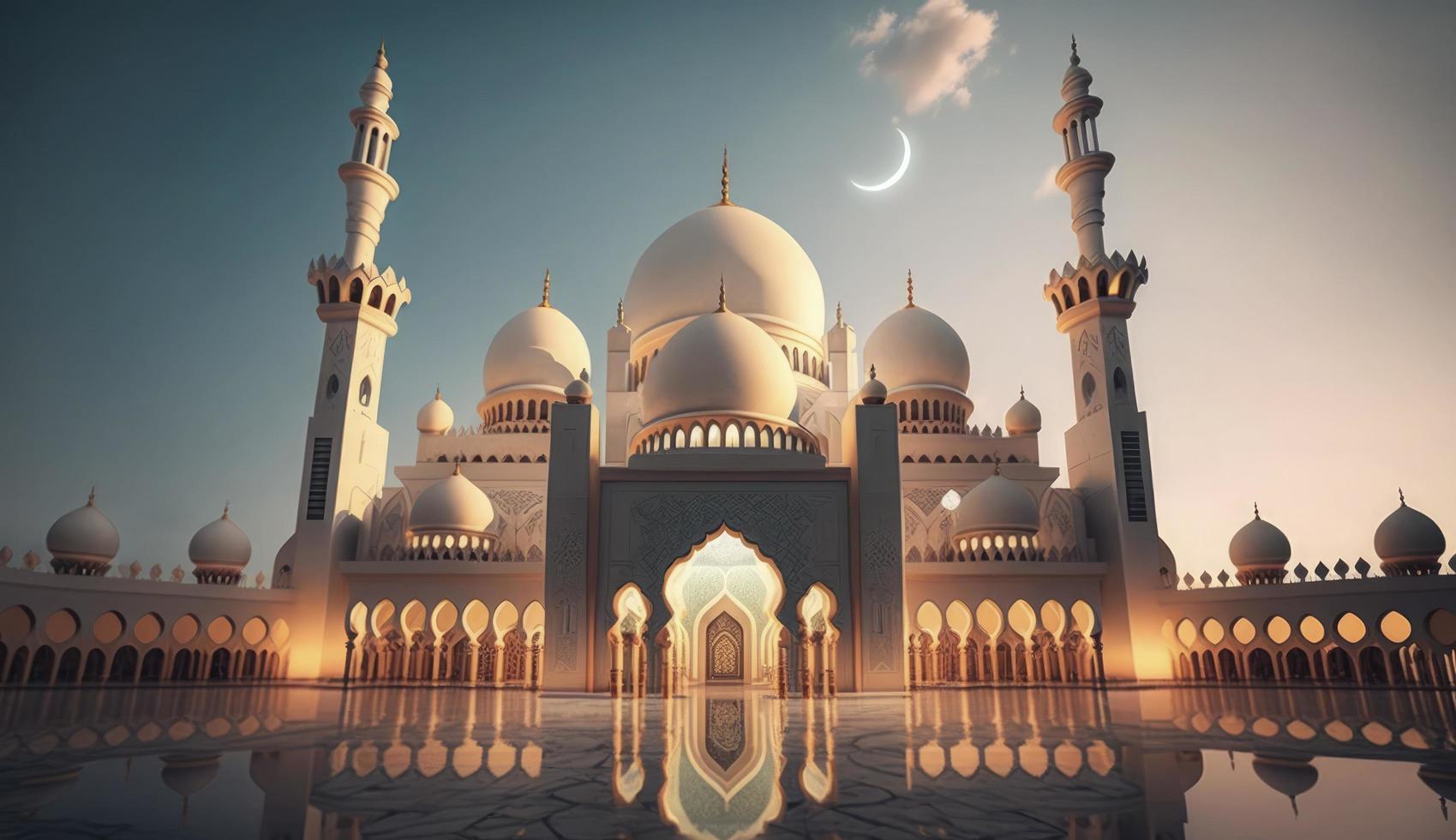 illustration of amazing architecture design of muslim mosque ramadan kareem, islamic architecture background ramadan kareem, Islamic Mosque, Ramdan, ramzan, eid, culture, arab, Generate Ai photo