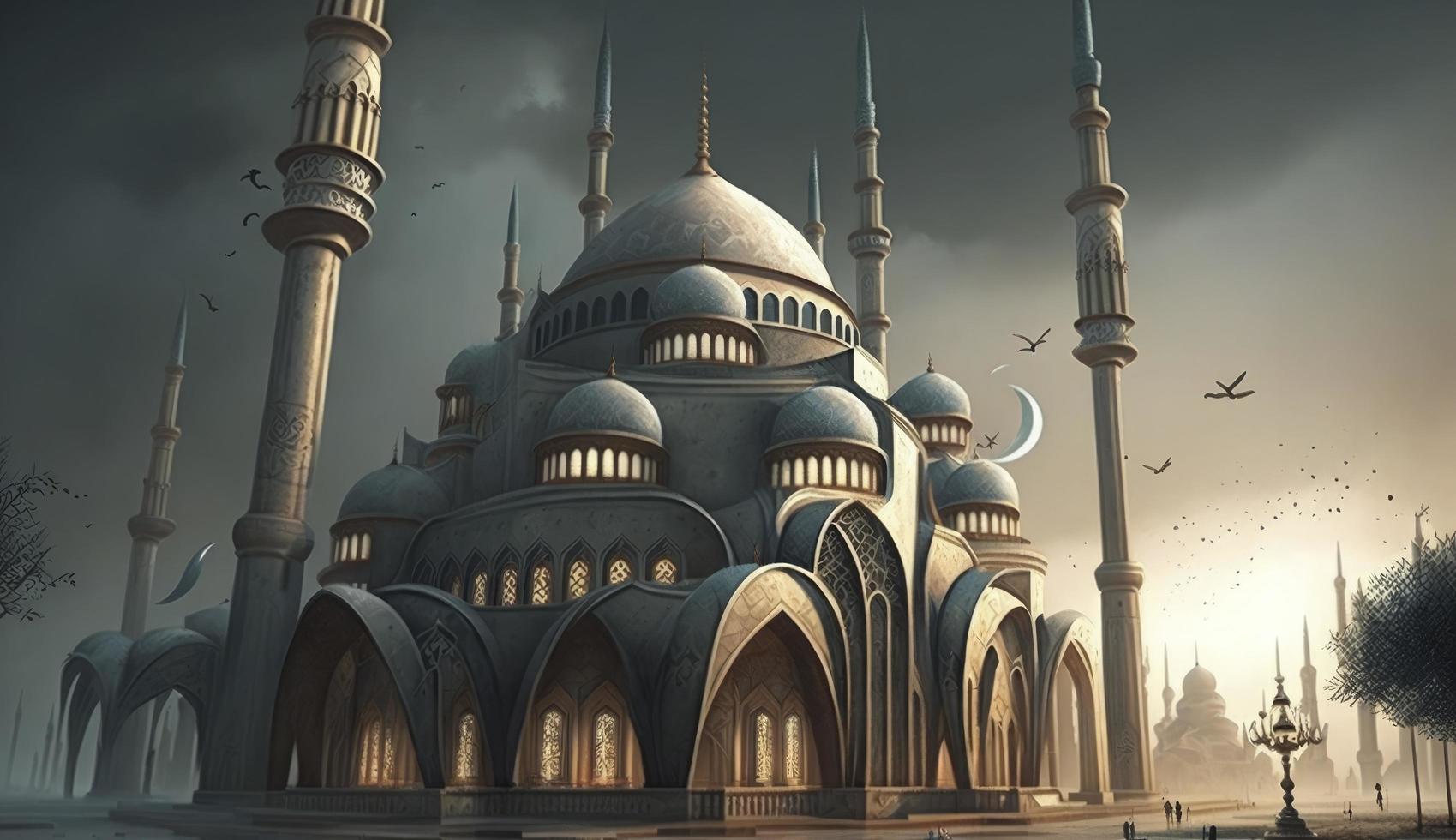 illustration of amazing architecture design of muslim mosque ramadan kareem, islamic architecture background ramadan kareem, Islamic Mosque, Ramdan, ramzan, eid, culture, arab, Generate Ai photo