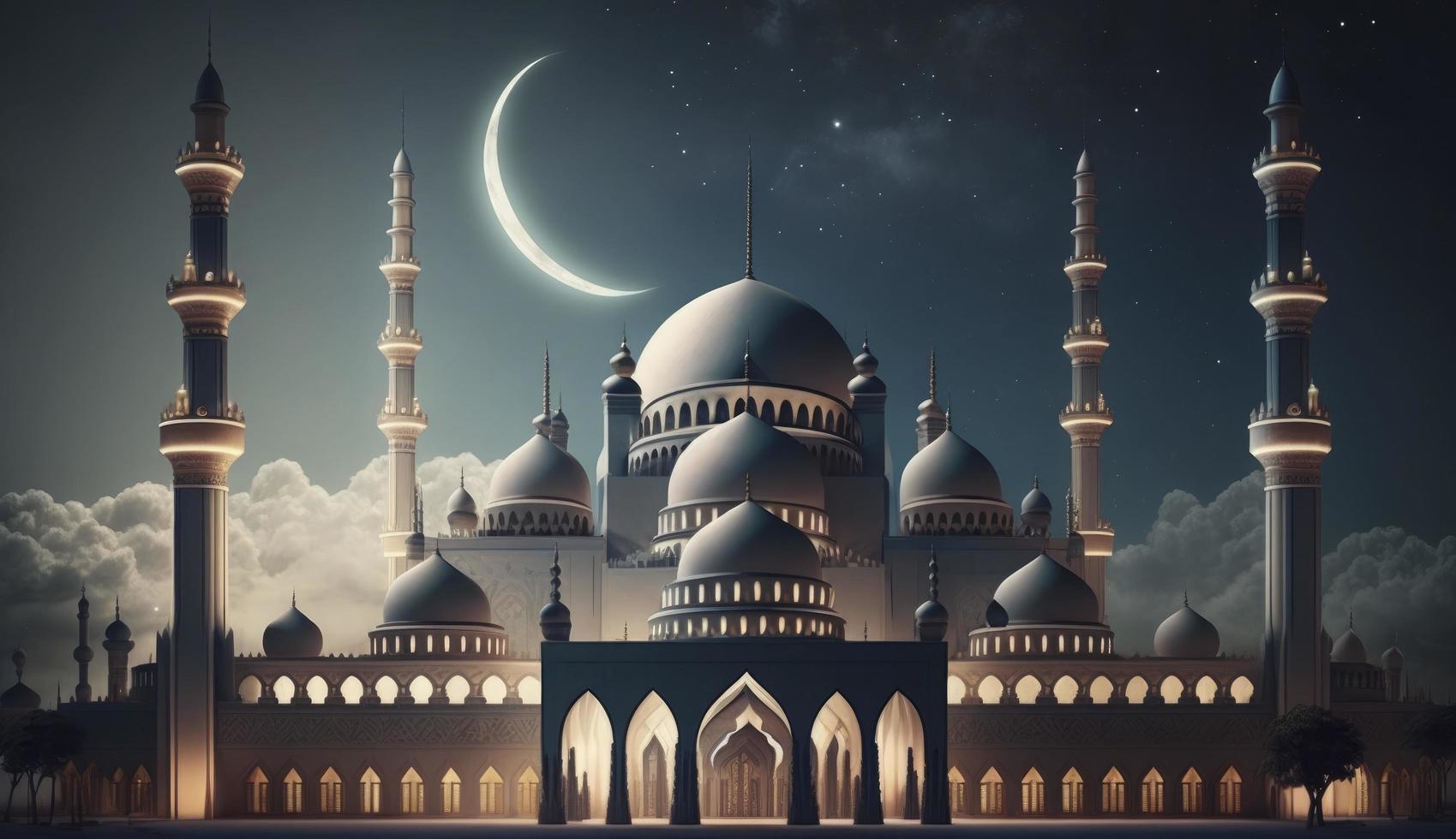 illustration of amazing architecture design of muslim mosque ramadan kareem, islamic architecture background ramadan kareem, Islamic Mosque, Ramdan, ramzan, eid, culture, arab, Generate Ai photo