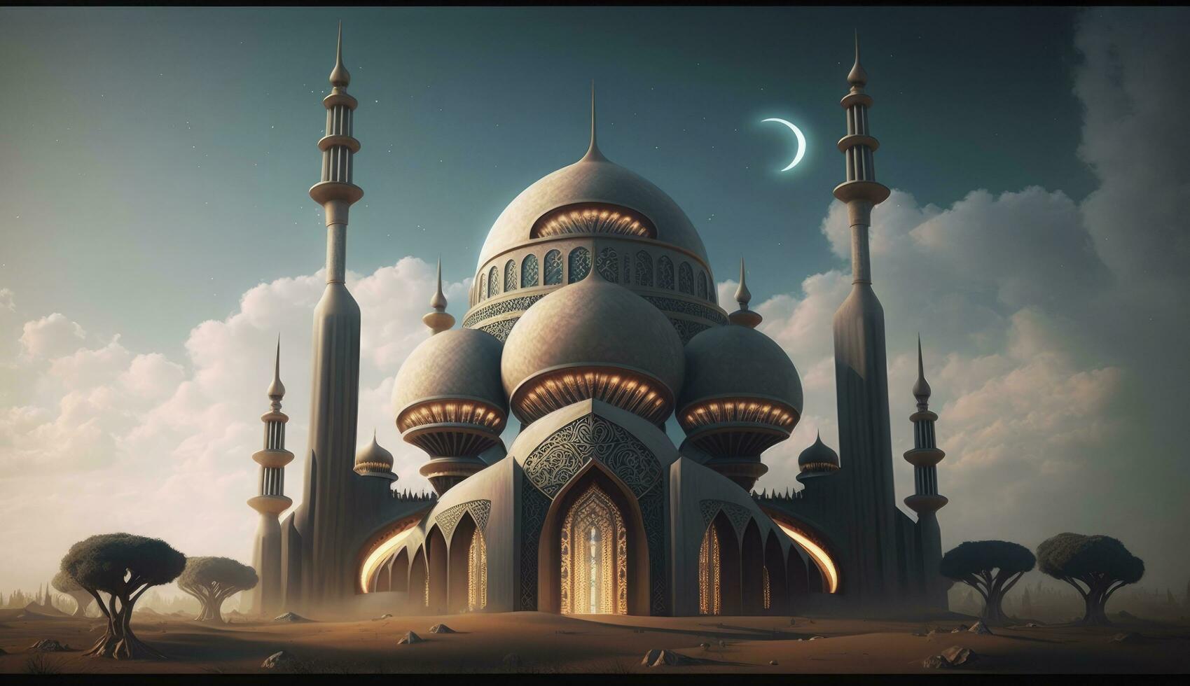 illustration of amazing architecture design of muslim mosque ramadan kareem, islamic architecture background ramadan kareem, Islamic Mosque, Ramdan, ramzan, eid, culture, arab, Generate Ai photo