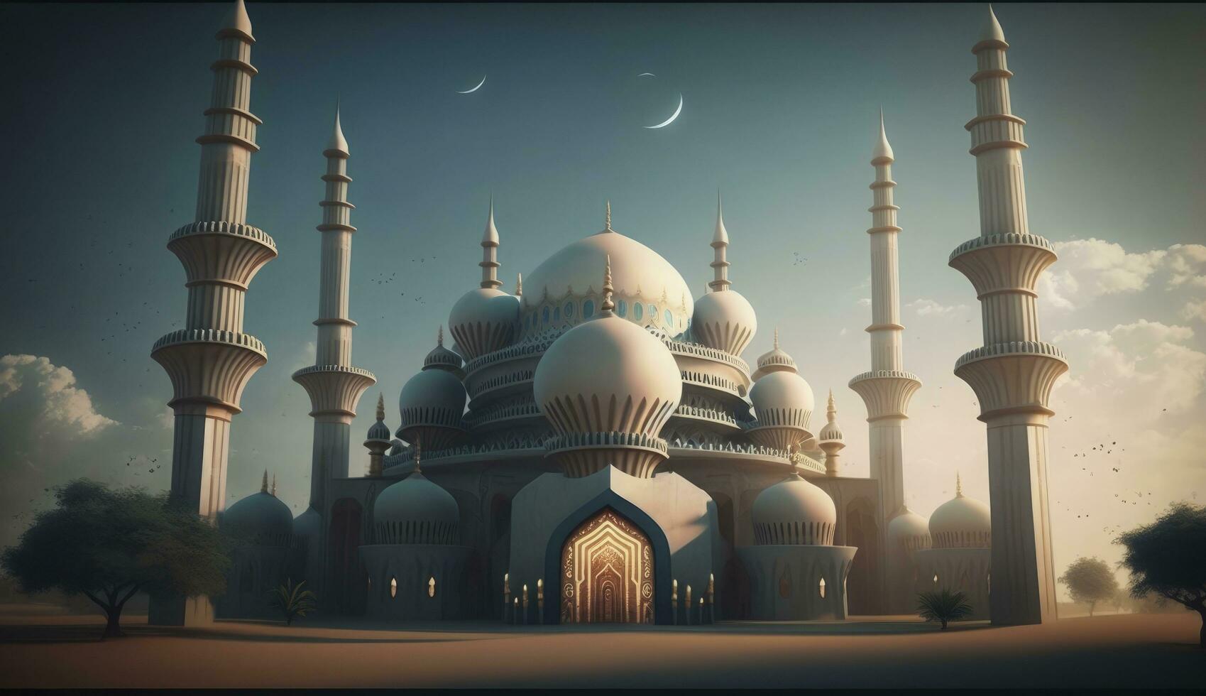 illustration of amazing architecture design of muslim mosque ramadan kareem, islamic architecture background ramadan kareem, Islamic Mosque, Ramdan, ramzan, eid, culture, arab, Generate Ai photo