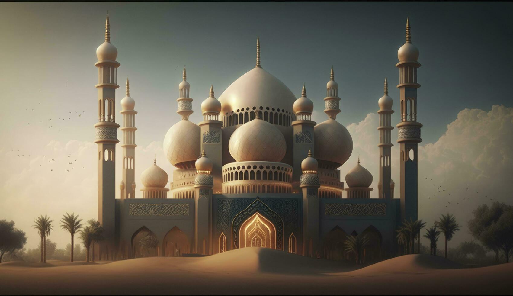 illustration of amazing architecture design of muslim mosque ramadan kareem, islamic architecture background ramadan kareem, Islamic Mosque, Ramdan, ramzan, eid, culture, arab, Generate Ai photo