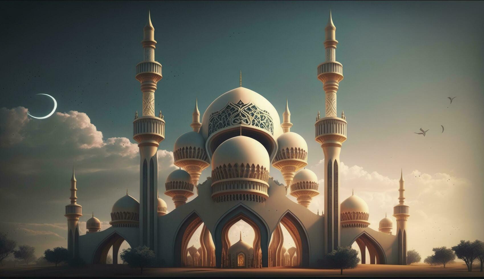 illustration of amazing architecture design of muslim mosque ramadan kareem, islamic architecture background ramadan kareem, Islamic Mosque, Ramdan, ramzan, eid, culture, arab, Generate Ai photo