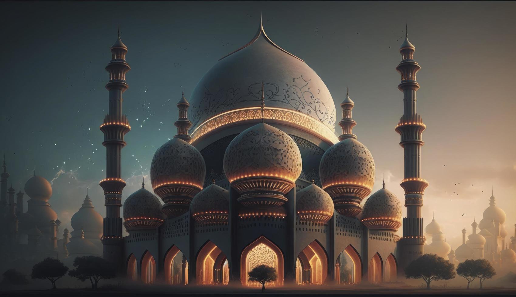 illustration of amazing architecture design of muslim mosque ramadan kareem, islamic architecture background ramadan kareem, Islamic Mosque, Ramdan, ramzan, eid, culture, arab, Generate Ai photo