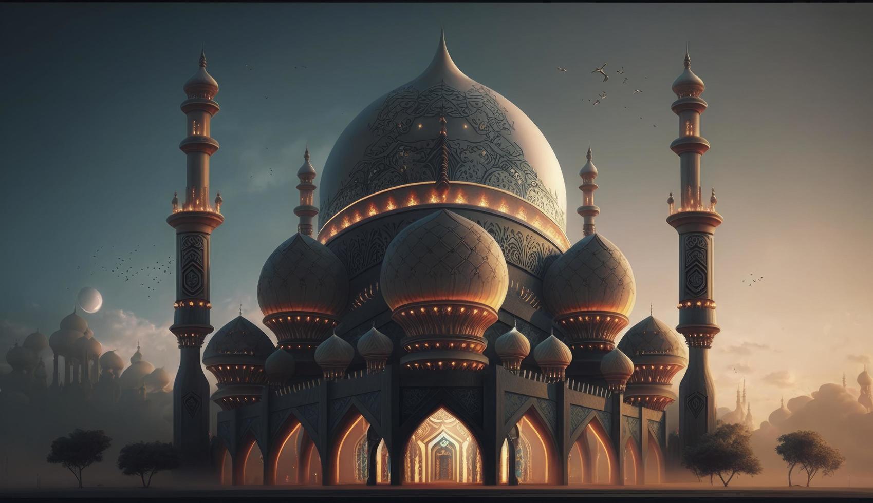 illustration of amazing architecture design of muslim mosque ramadan kareem, islamic architecture background ramadan kareem, Islamic Mosque, Ramdan, ramzan, eid, culture, arab, Generate Ai photo