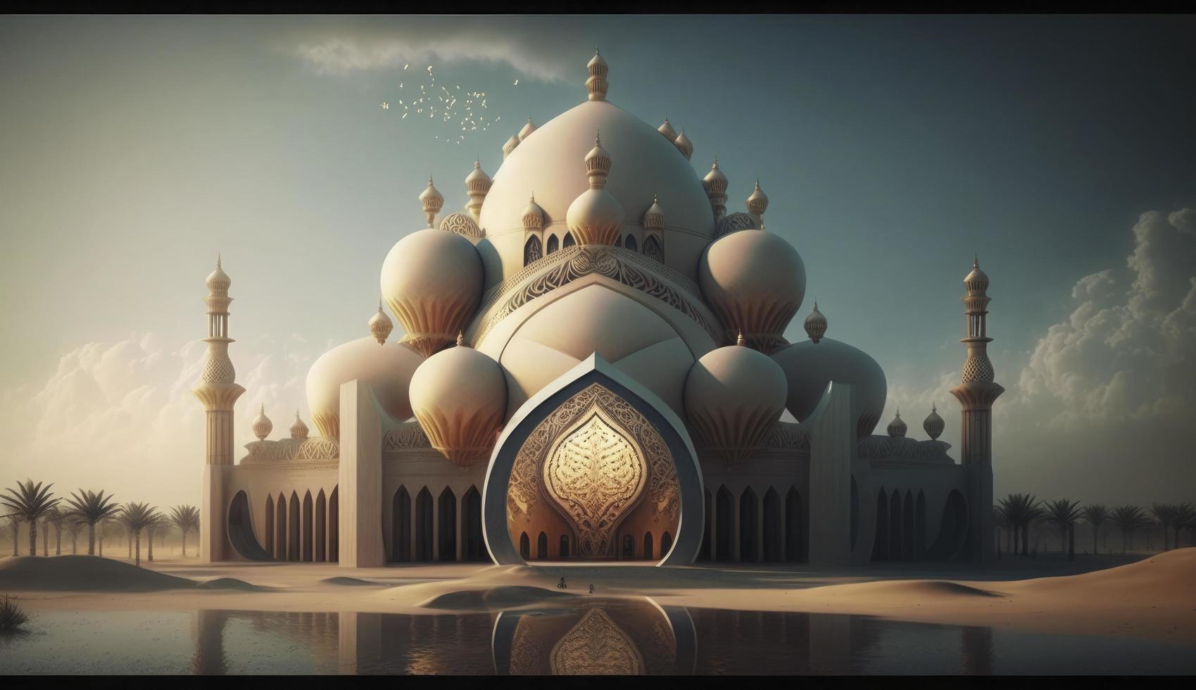 illustration of amazing architecture design of muslim mosque ramadan kareem, islamic architecture background ramadan kareem, Islamic Mosque, Ramdan, ramzan, eid, culture, arab, Generate Ai photo