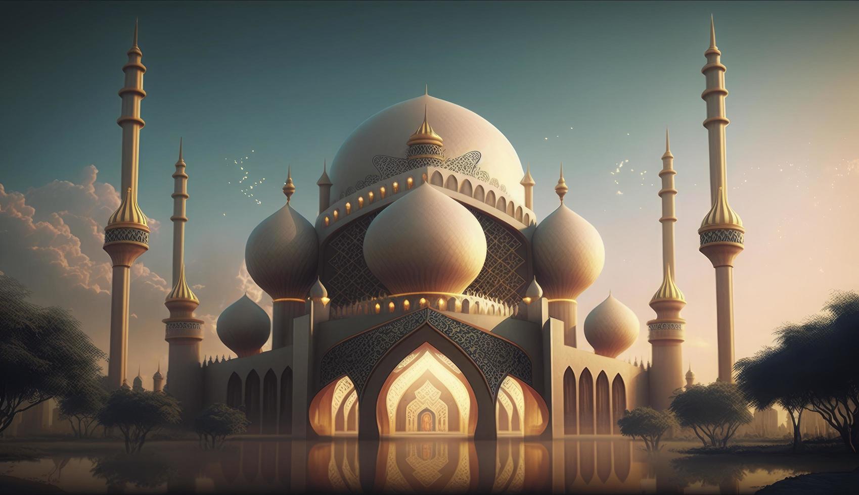 illustration of amazing architecture design of muslim mosque ramadan kareem, islamic architecture background ramadan kareem, Islamic Mosque, Ramdan, ramzan, eid, culture, arab, Generate Ai photo