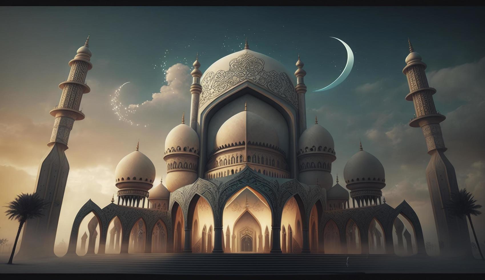 illustration of amazing architecture design of muslim mosque ramadan kareem, islamic architecture background ramadan kareem, Islamic Mosque, Ramdan, ramzan, eid, culture, arab, Generate Ai photo