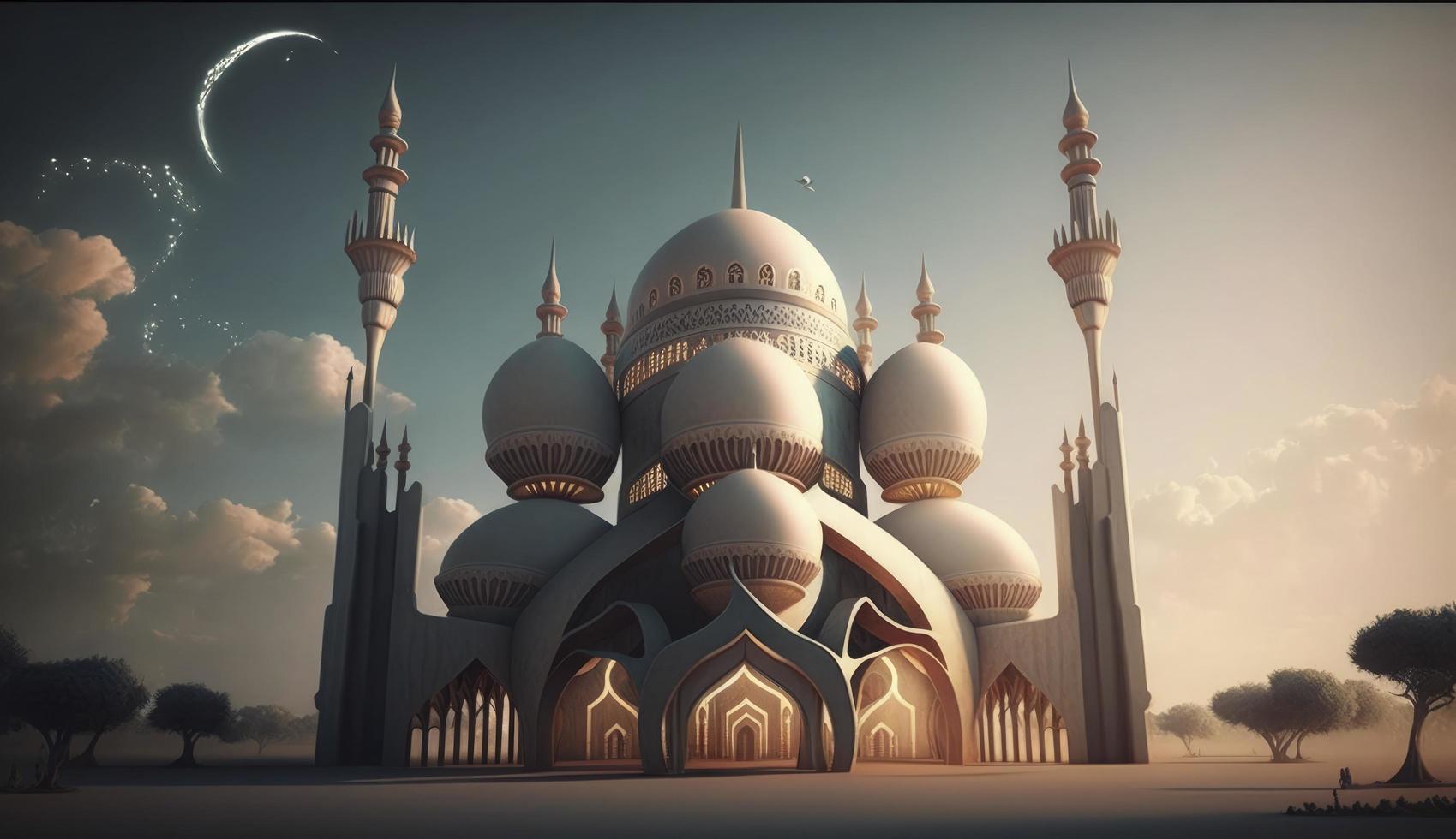 illustration of amazing architecture design of muslim mosque ramadan kareem, islamic architecture background ramadan kareem, Islamic Mosque, Ramdan, ramzan, eid, culture, arab, Generate Ai photo