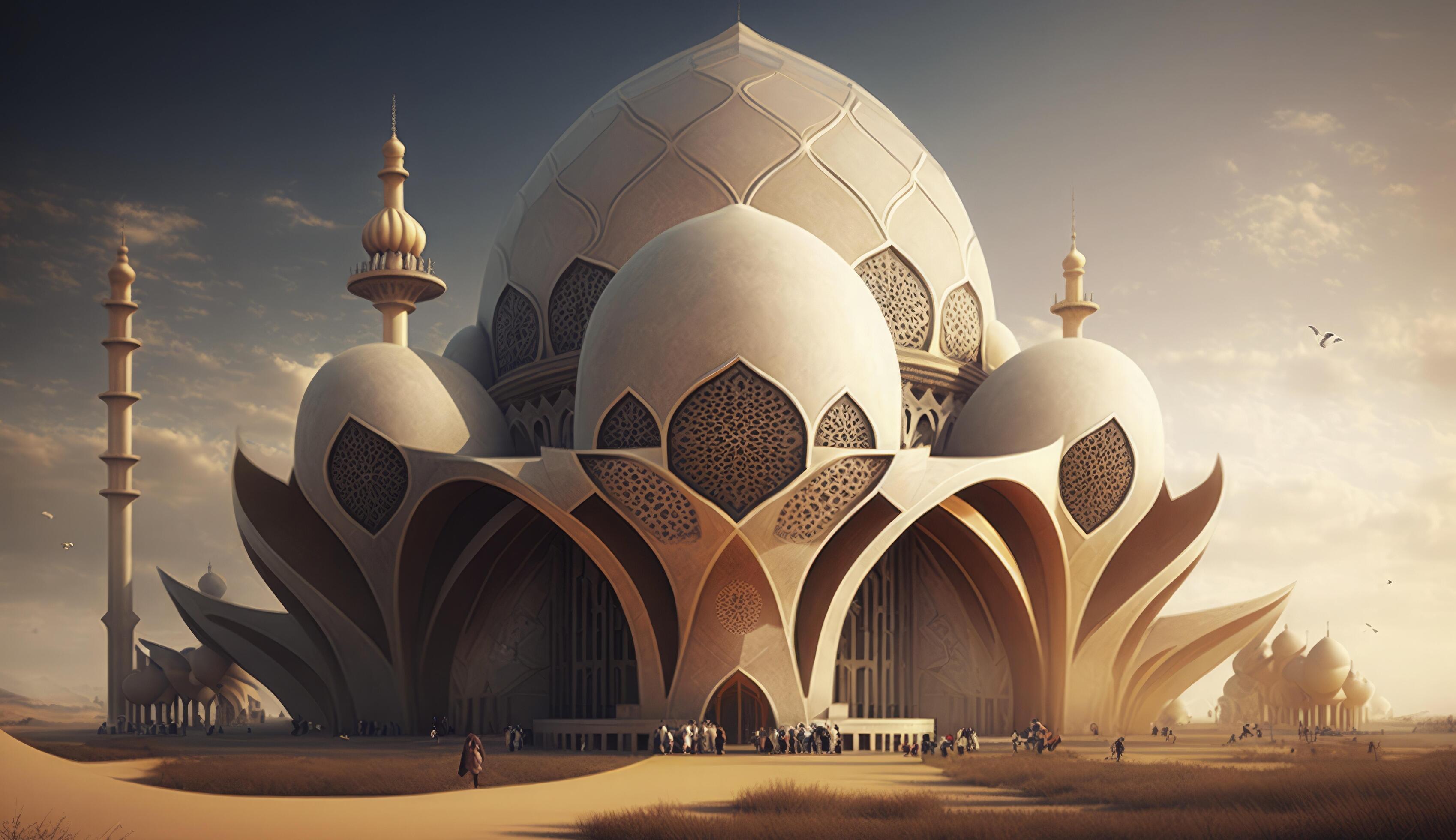 illustration of amazing architecture design of muslim mosque ramadan
