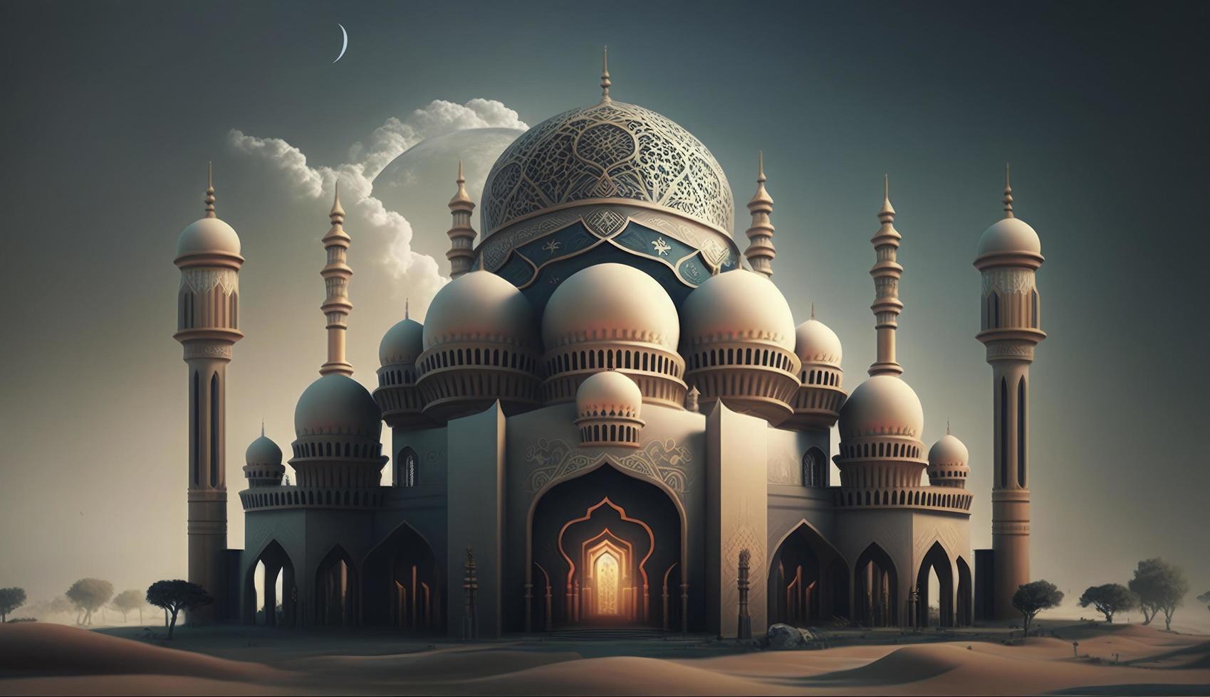 illustration of amazing architecture design of muslim mosque ramadan kareem, islamic architecture background ramadan kareem, Islamic Mosque, Ramdan, ramzan, eid, culture, arab, Generate Ai photo