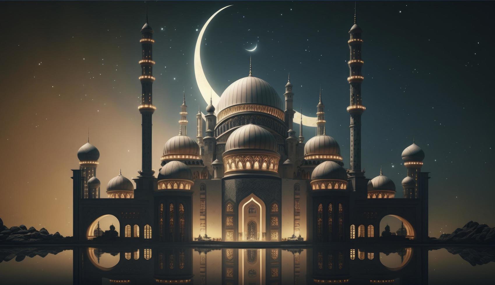 illustration of amazing architecture design of muslim mosque ramadan kareem, islamic architecture background ramadan kareem, Islamic Mosque, Ramdan, ramzan, eid, culture, arab, Generate Ai photo