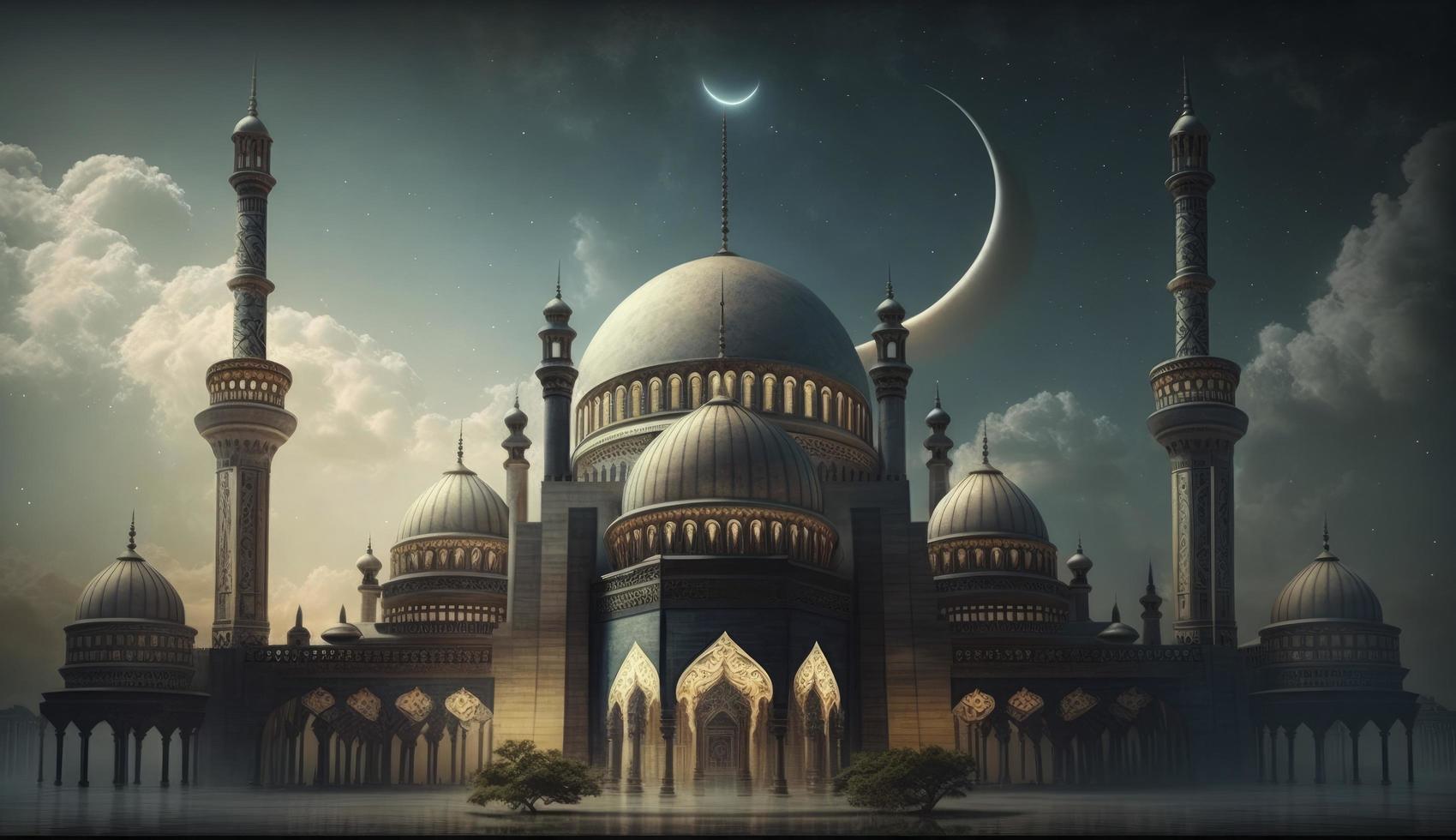 illustration of amazing architecture design of muslim mosque ramadan kareem, islamic architecture background ramadan kareem, Islamic Mosque, Ramdan, ramzan, eid, culture, arab, Generate Ai photo