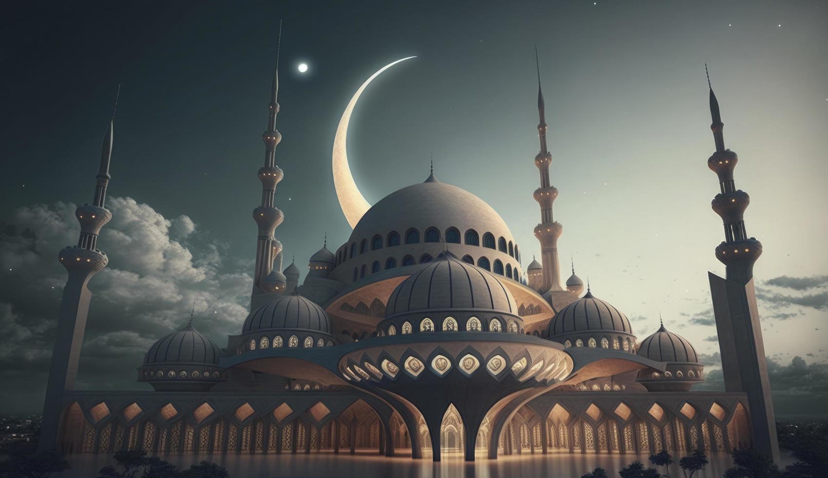 illustration of amazing architecture design of muslim mosque ramadan kareem, islamic architecture background ramadan kareem, Islamic Mosque, Ramdan, ramzan, eid, culture, arab, Generate Ai photo