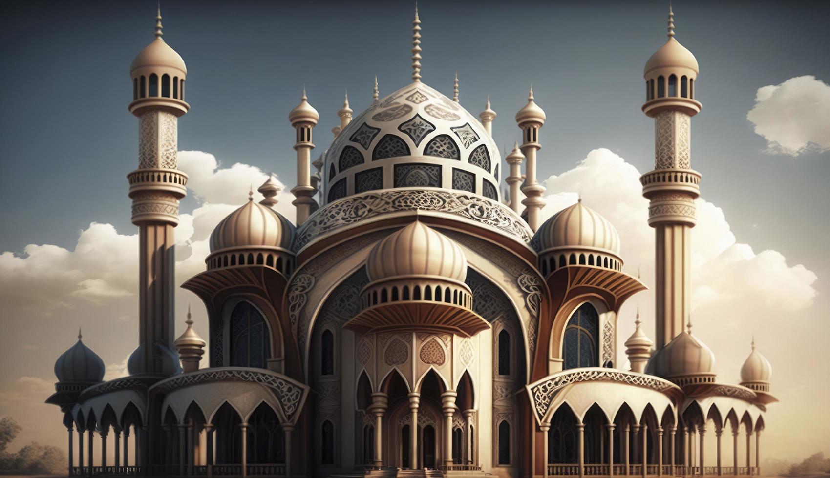 illustration of amazing architecture design of muslim mosque ramadan kareem, islamic architecture background ramadan kareem, Islamic Mosque, Ramdan, ramzan, eid, culture, arab, Generate Ai photo