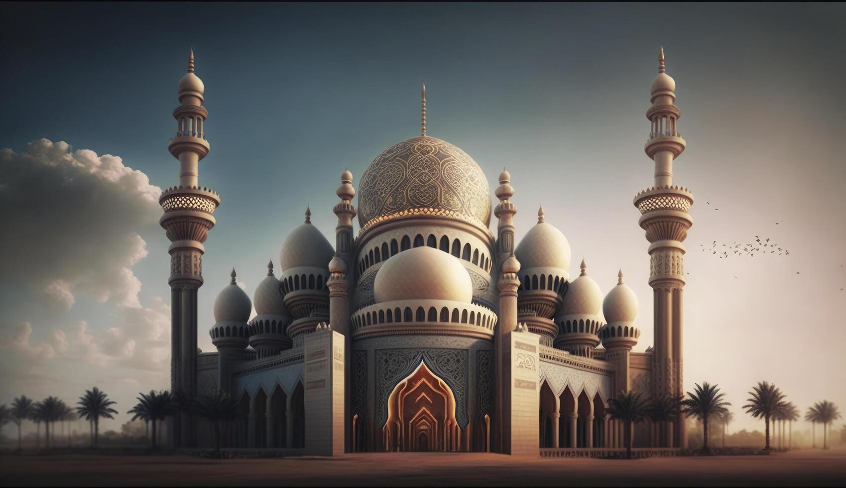 illustration of amazing architecture design of muslim mosque ramadan