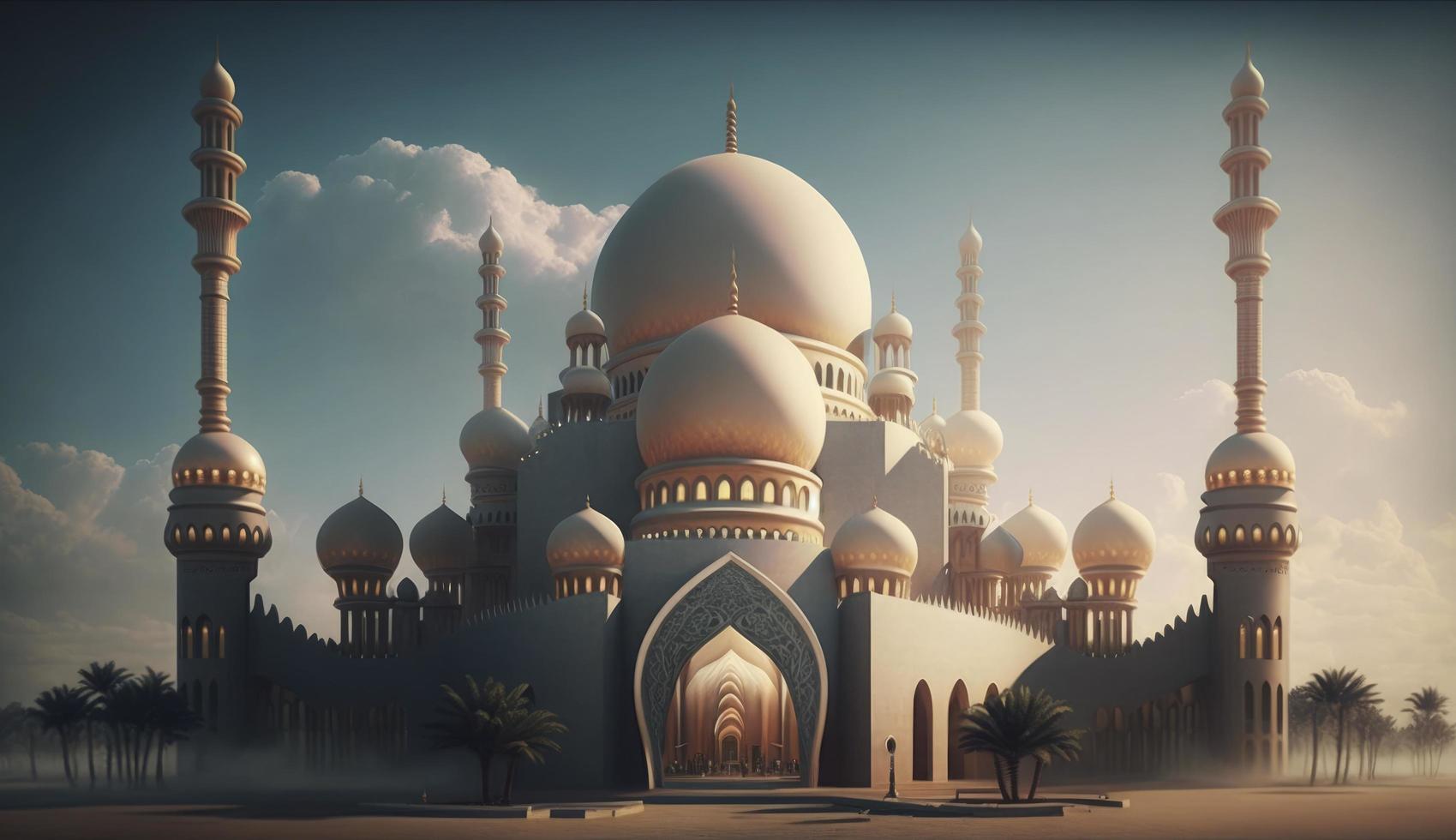 illustration of amazing architecture design of muslim mosque ramadan kareem, islamic architecture background ramadan kareem, Islamic Mosque, Ramdan, ramzan, eid, culture, arab, Generate Ai photo