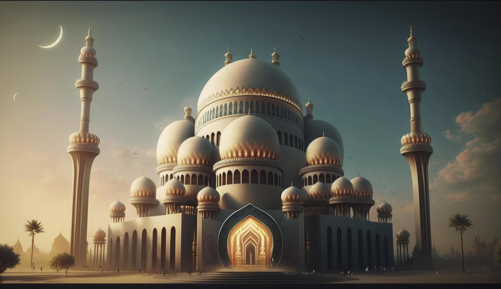 illustration of amazing architecture design of muslim mosque ramadan kareem, islamic architecture background ramadan kareem, Islamic Mosque, Ramdan, ramzan, eid, culture, arab, Generate Ai photo