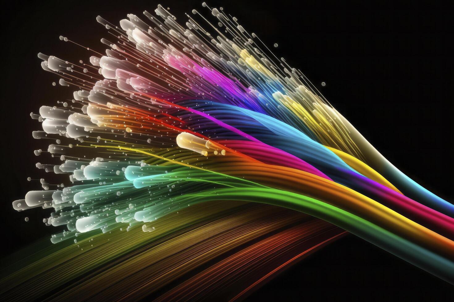 Optical fiber speed concept illustration, colorful lines cable close up high speed network data transfer. photo