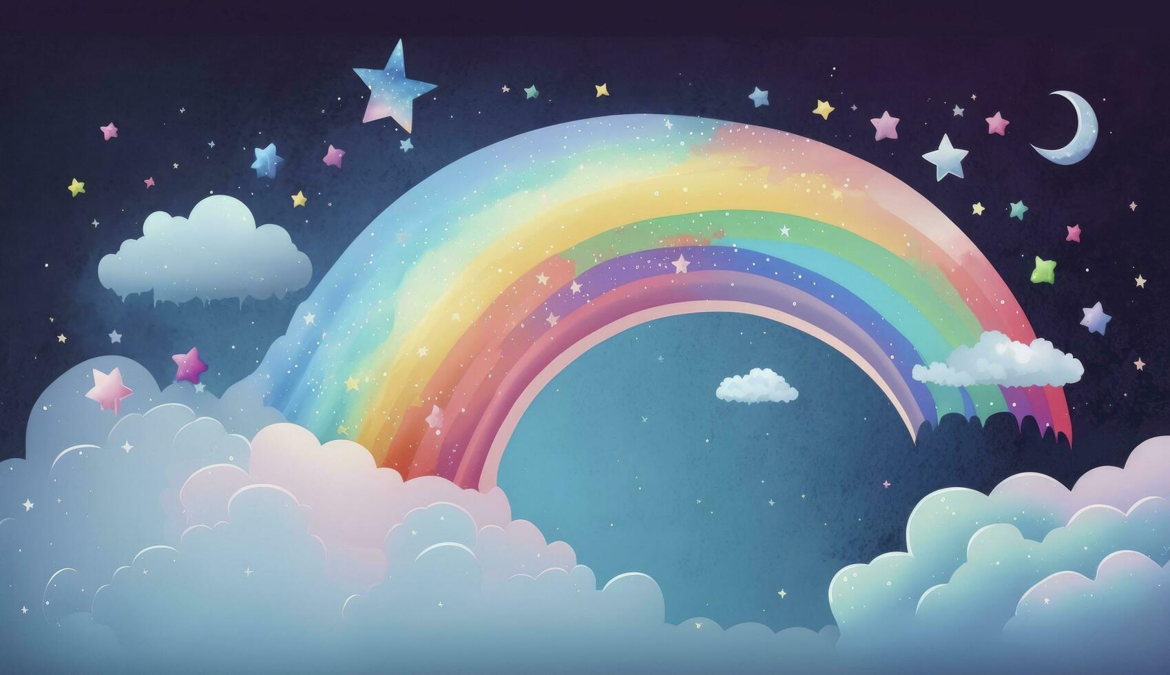 Fantasy sky rainbow. Fairy skies rainbows colors, magic landscape and dream sky background illustration, Generate Ai photo