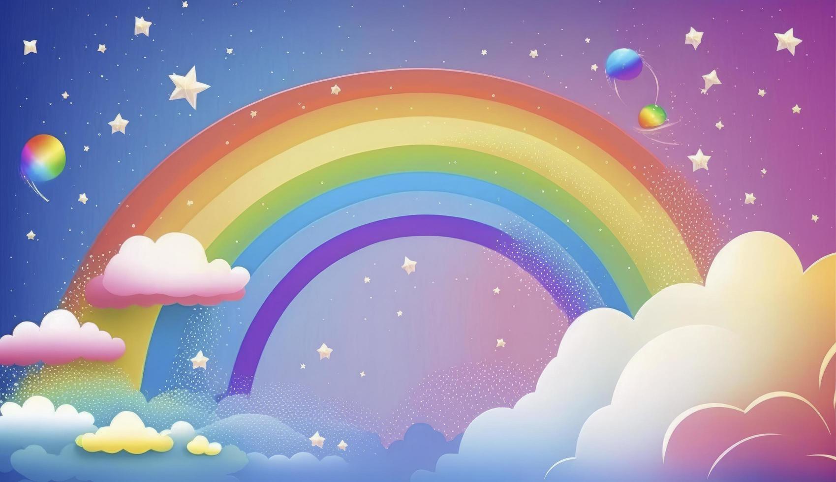 Fantasy sky rainbow. Fairy skies rainbows colors, magic landscape and dream sky background illustration, Generate Ai photo