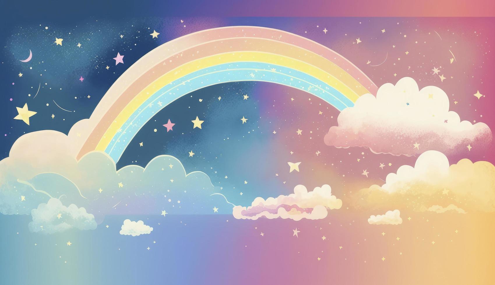 Fantasy sky rainbow. Fairy skies rainbows colors, magic landscape and dream sky background illustration, Generate Ai photo